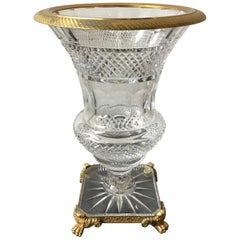 1950s French Crystal Urn with Bronze Ornamentation