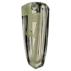 1950’s French Crystal Vase By Anatole Riecke Transparent And Green