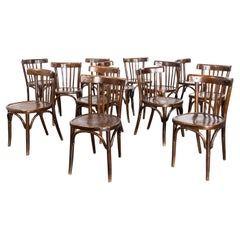 Vintage 1950's French Dark Oak Bentwood Dining Chairs  - Set Of Thirteen