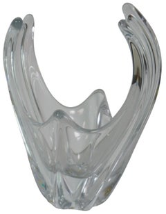 1950s French Daum Crystal Free Form Splash Vase Compote Centerpiece Bowl