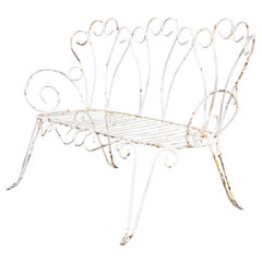 1950's French Decorative White Outdoor Metal Bench