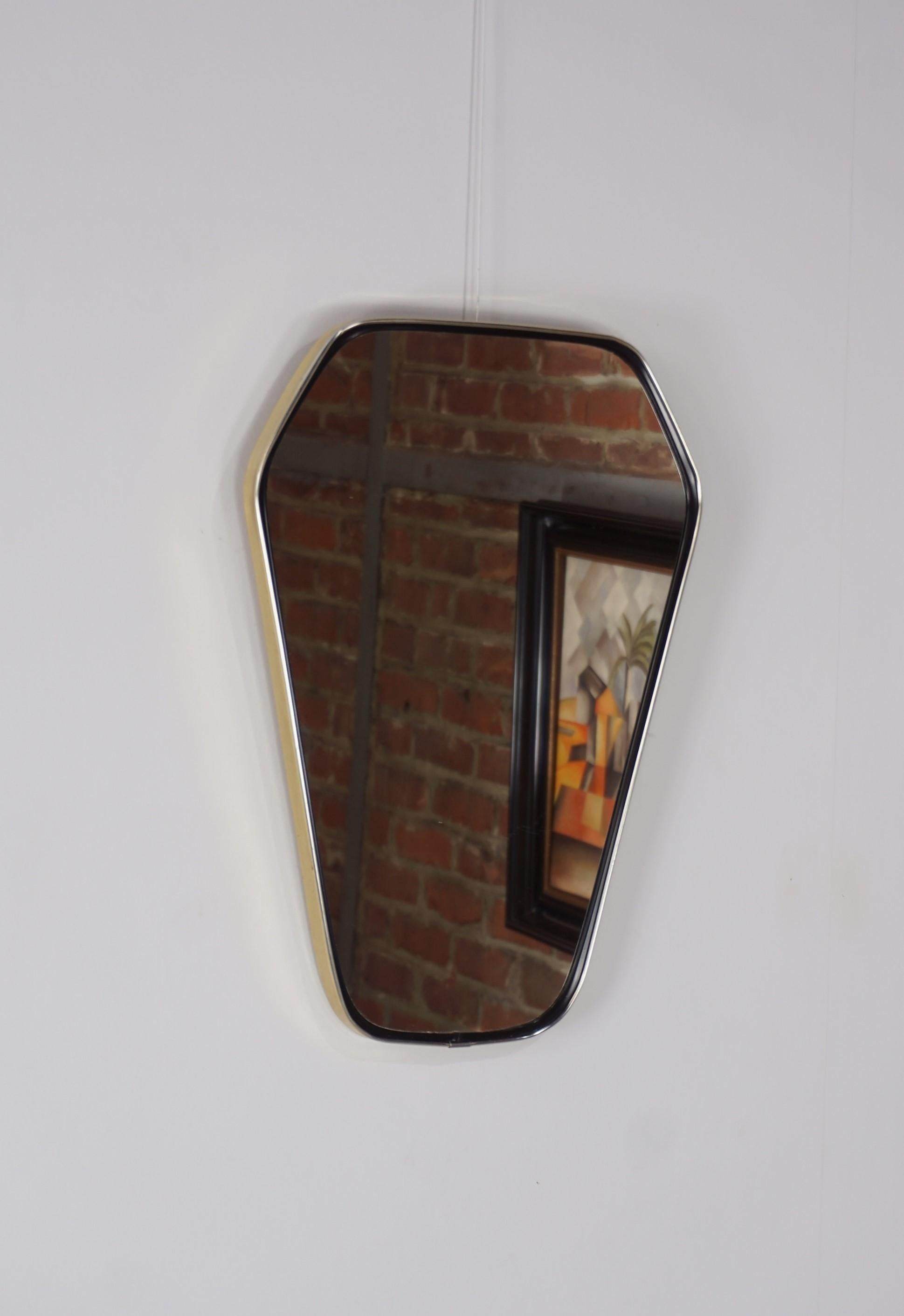 Mid-Century Modern 1950s French Design Diamond Shape Brass and Black Outlined Mirror