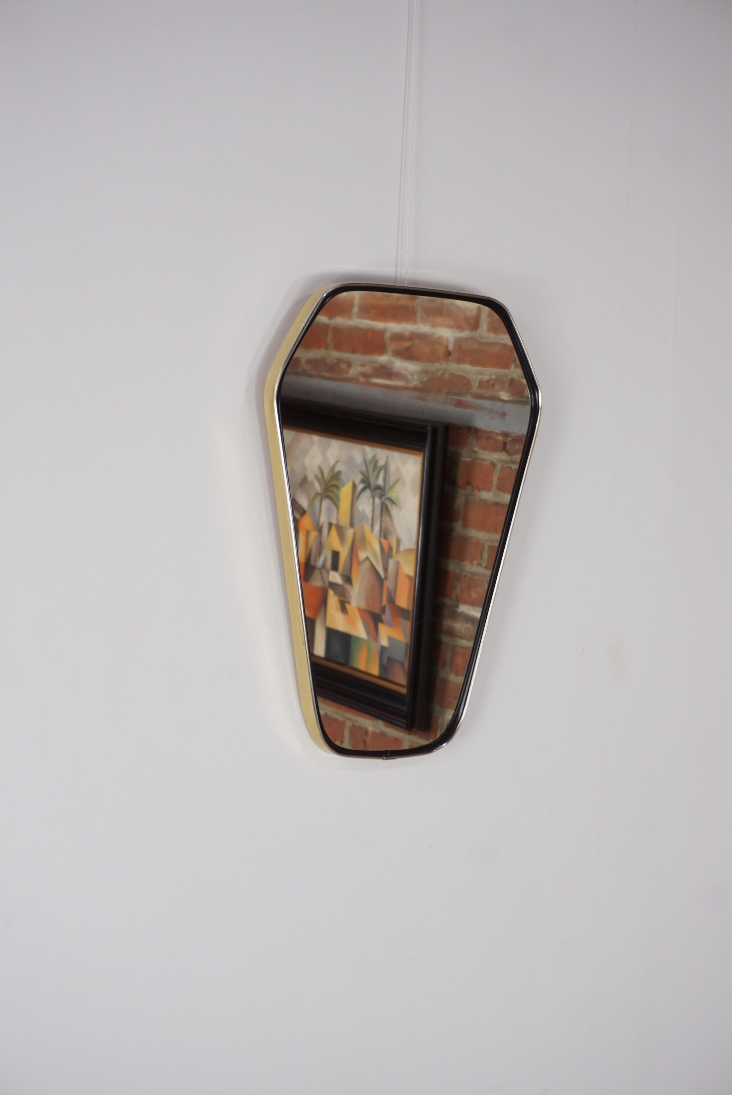 1950s French Design Diamond Shape Brass and Black Outlined Mirror In Good Condition In Tourcoing, FR