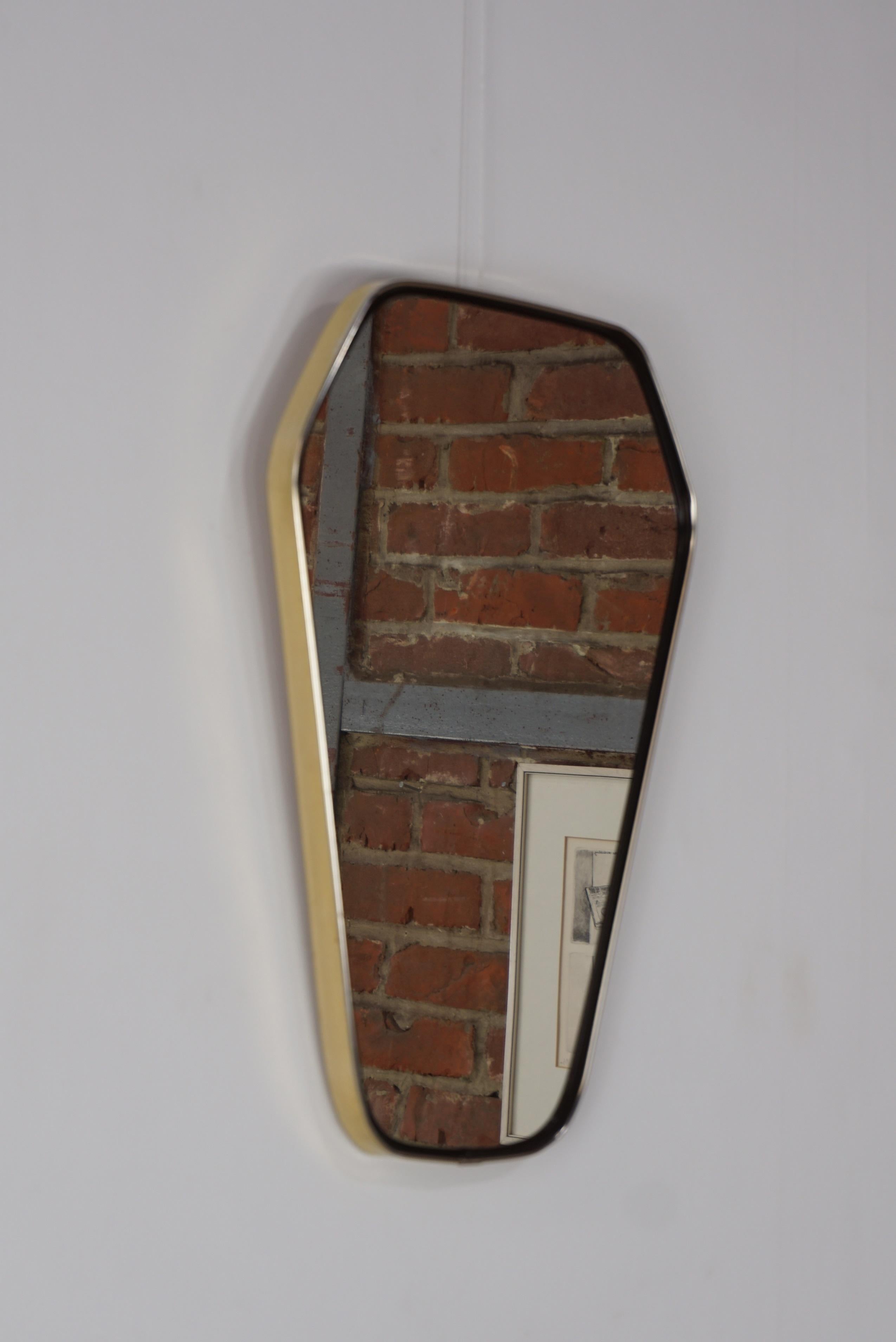 1950s French Design Diamond Shape Brass and Black Outlined Mirror 1