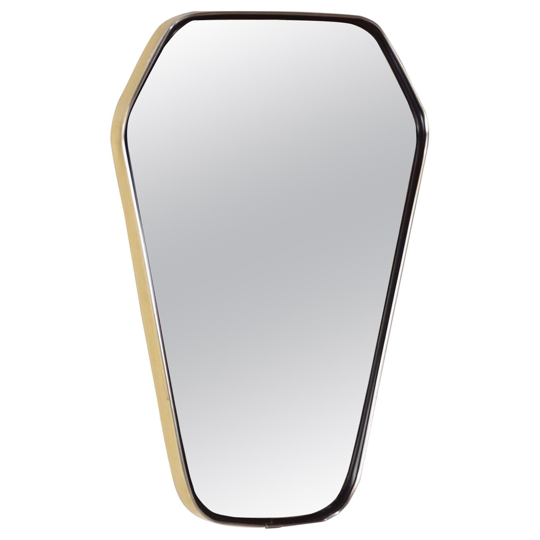 1950s French Design Diamond Shape Brass and Black Outlined Mirror