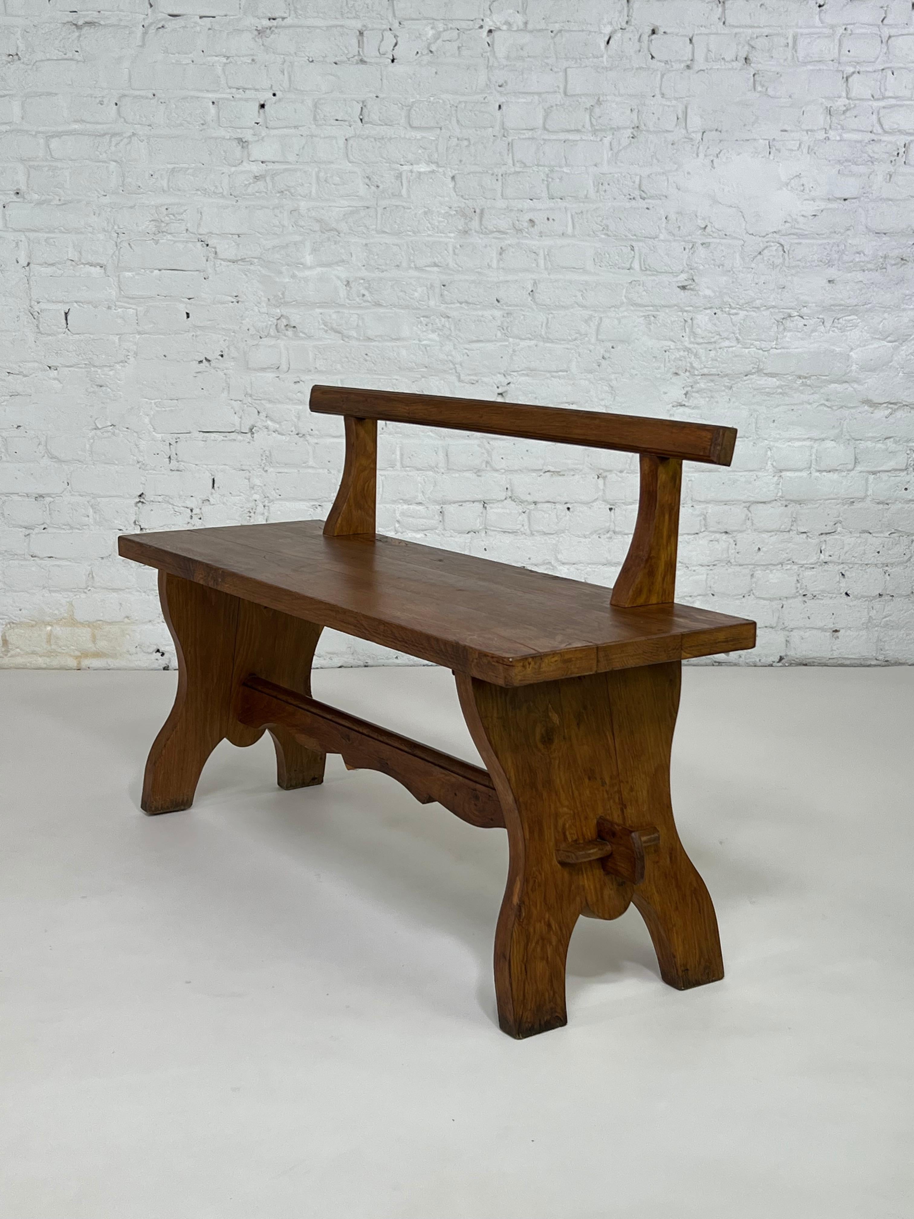 1950s French Design Oak Wooden Bench Seat For Sale 2