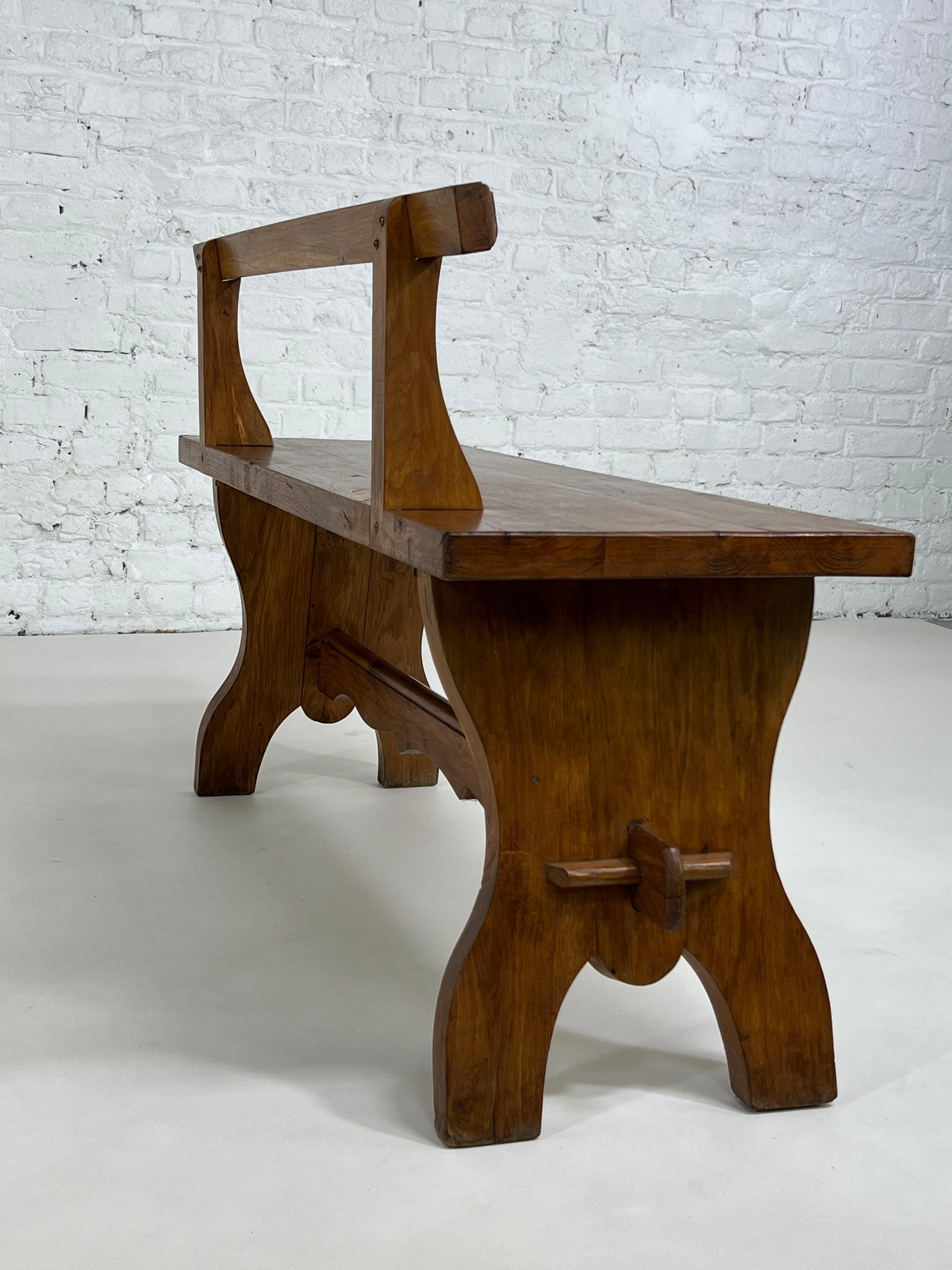 20th Century 1950s French Design Oak Wooden Bench Seat For Sale