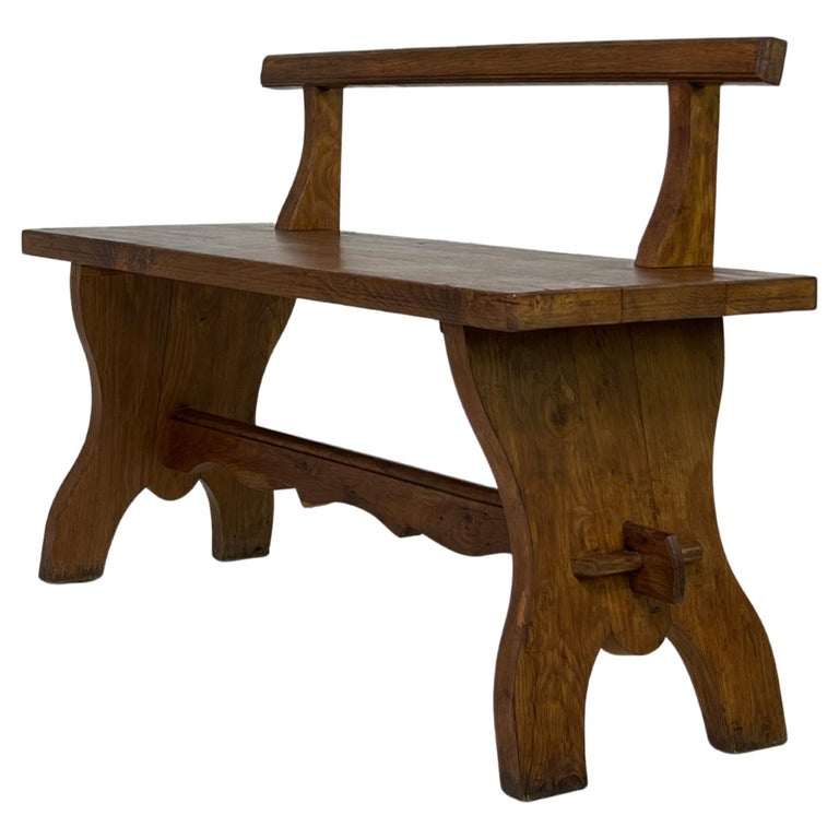 1950s French Design Oak Wooden Bench Seat For Sale at 1stDibs