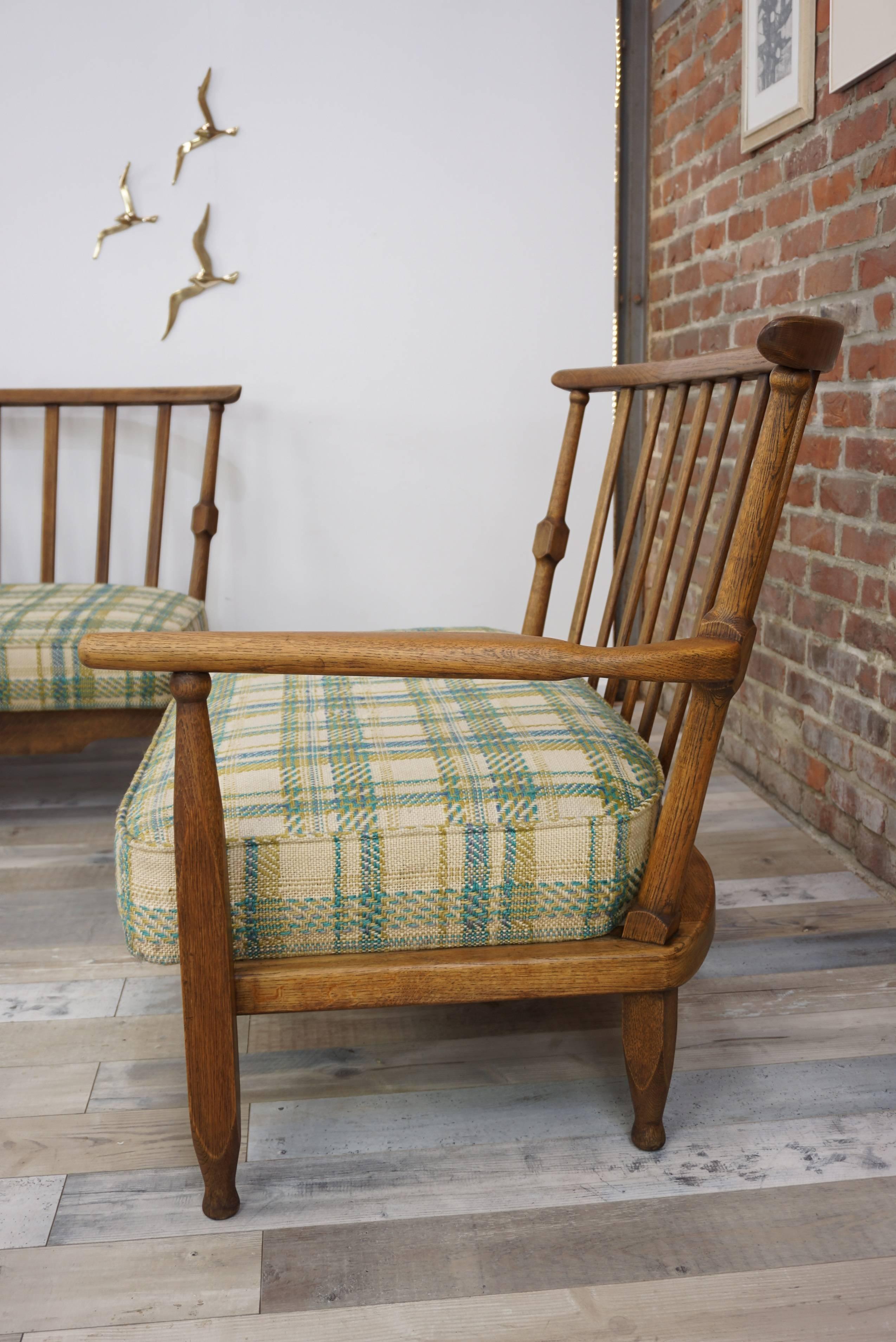 1950s French Design Solid Oak Corner Sofa with Ceramic by Guillerme & Chambron 6