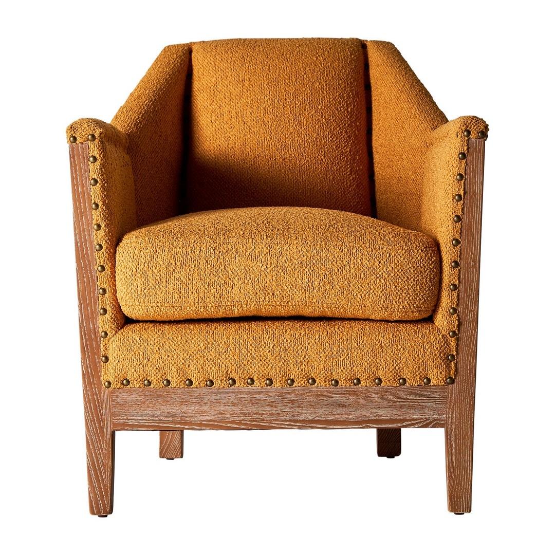 Sessel aus Holz und Stoff im französischen Designstil der 1950er Jahre im Angebot 2