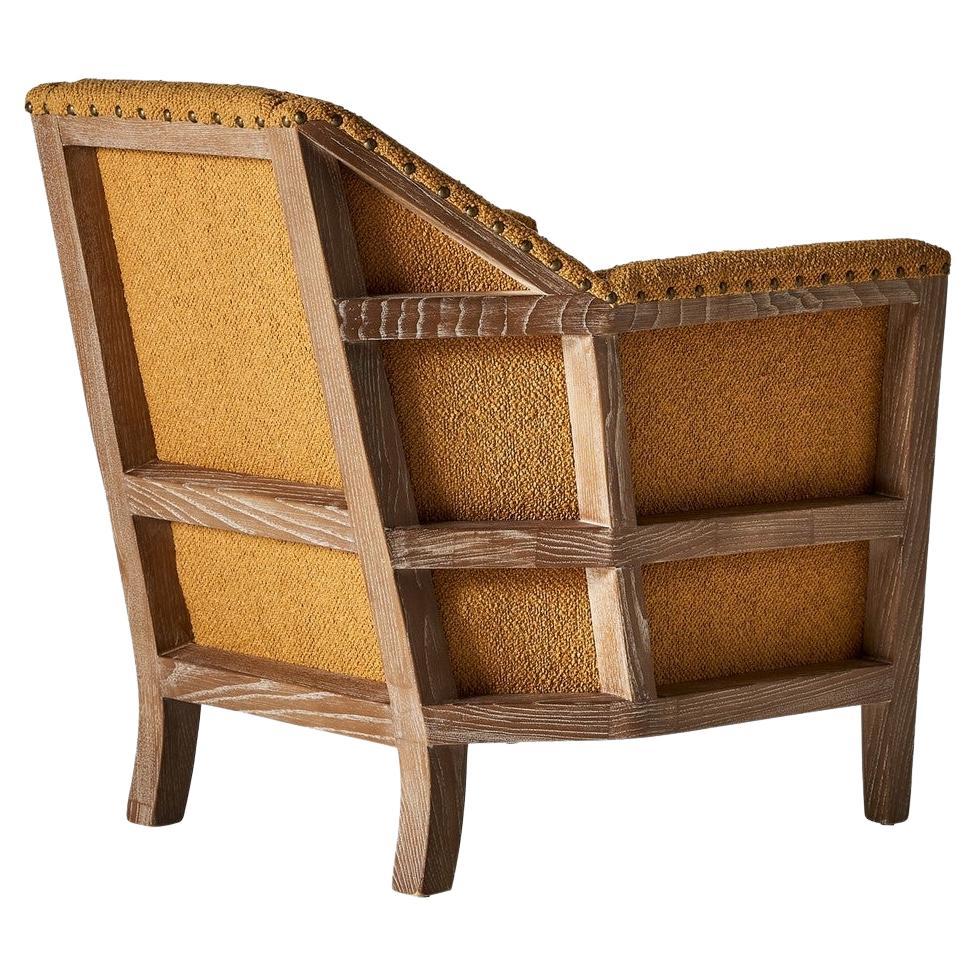 1950s French Design Style Wood and Fabric Armchair For Sale