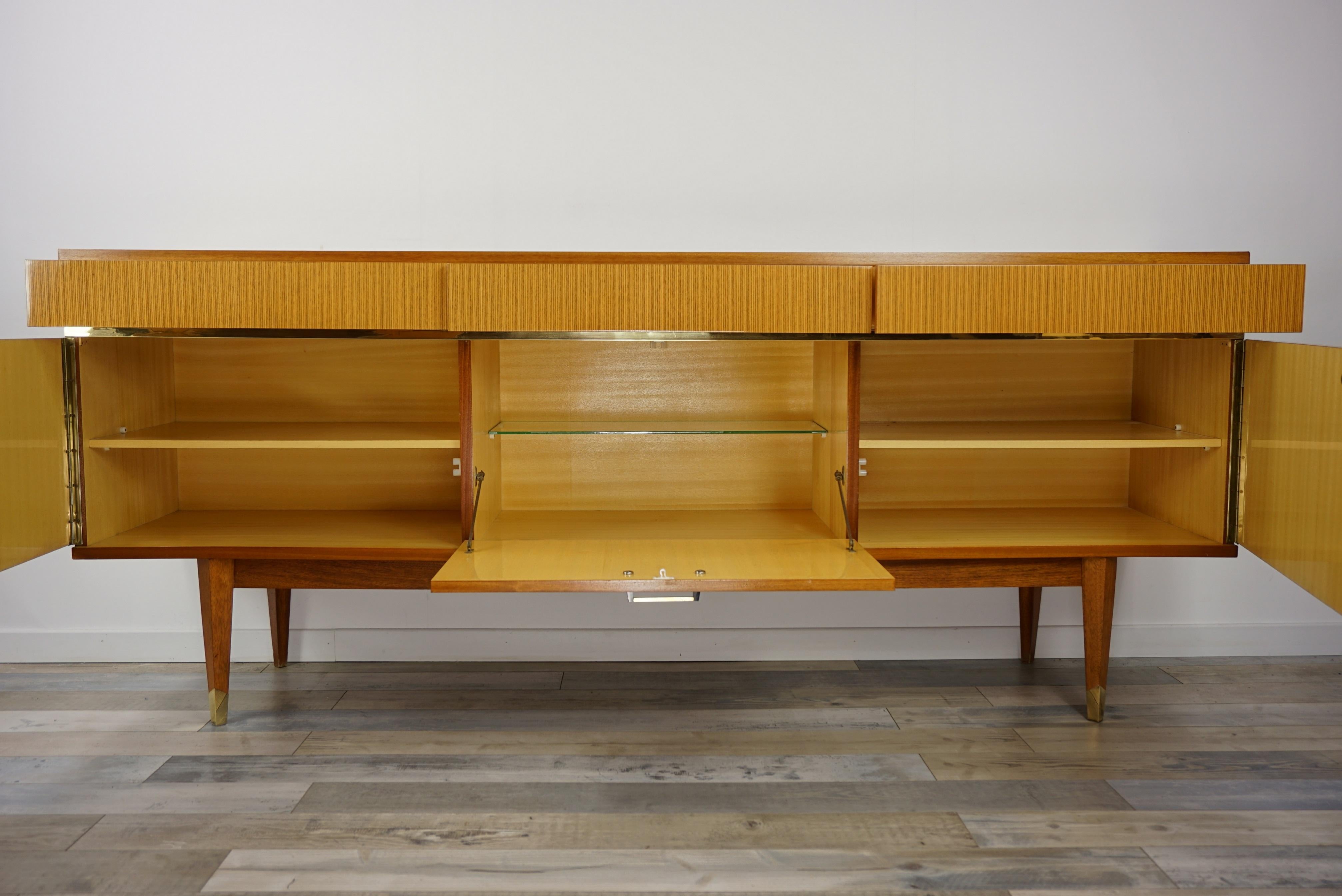 Mid-Century Modern 1950s French Design Wooden and Glossy Sideboard