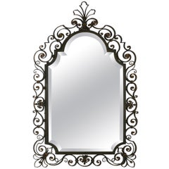 1950s French Design Wrought Iron And Beveled Mirror