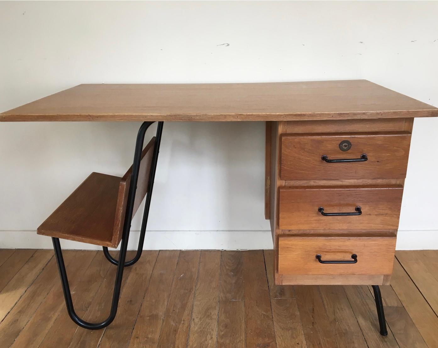Mid-Century Modern 1950's French desk by Jacques Hitier