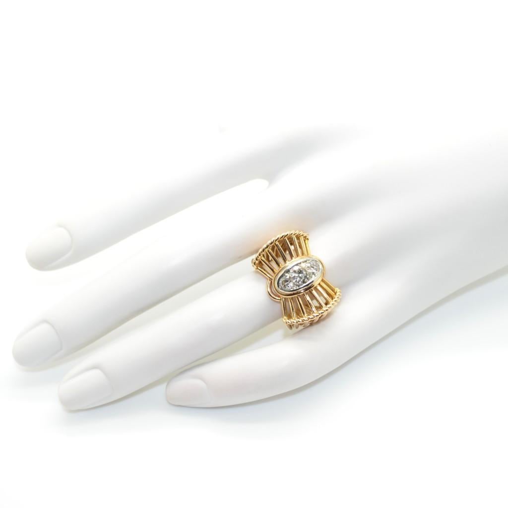 Women's 1950s French Diamond 18 Karat Yellow Gold and Platinum Vintage Ring For Sale