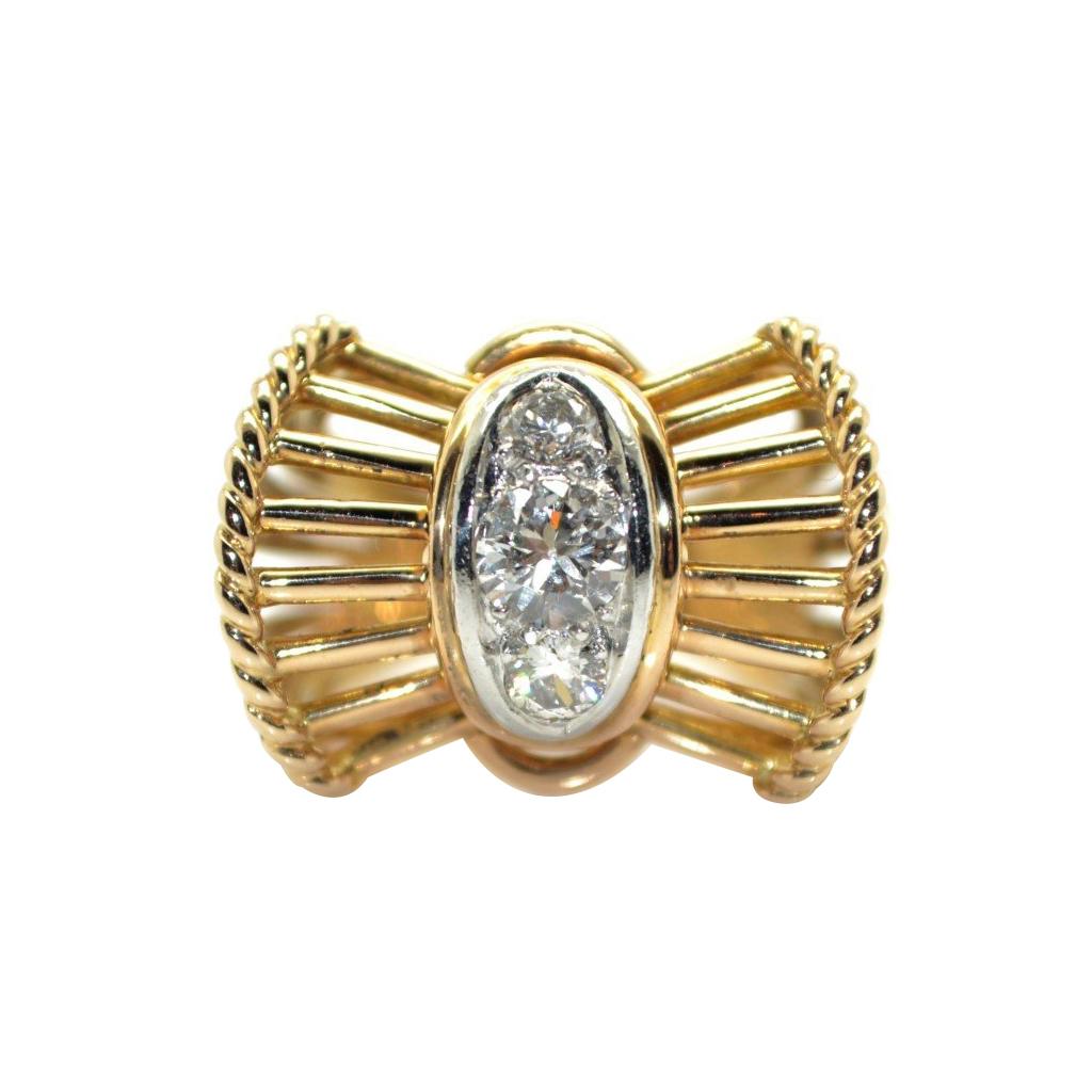 1950s French Diamond 18 Karat Yellow Gold and Platinum Vintage Ring For Sale