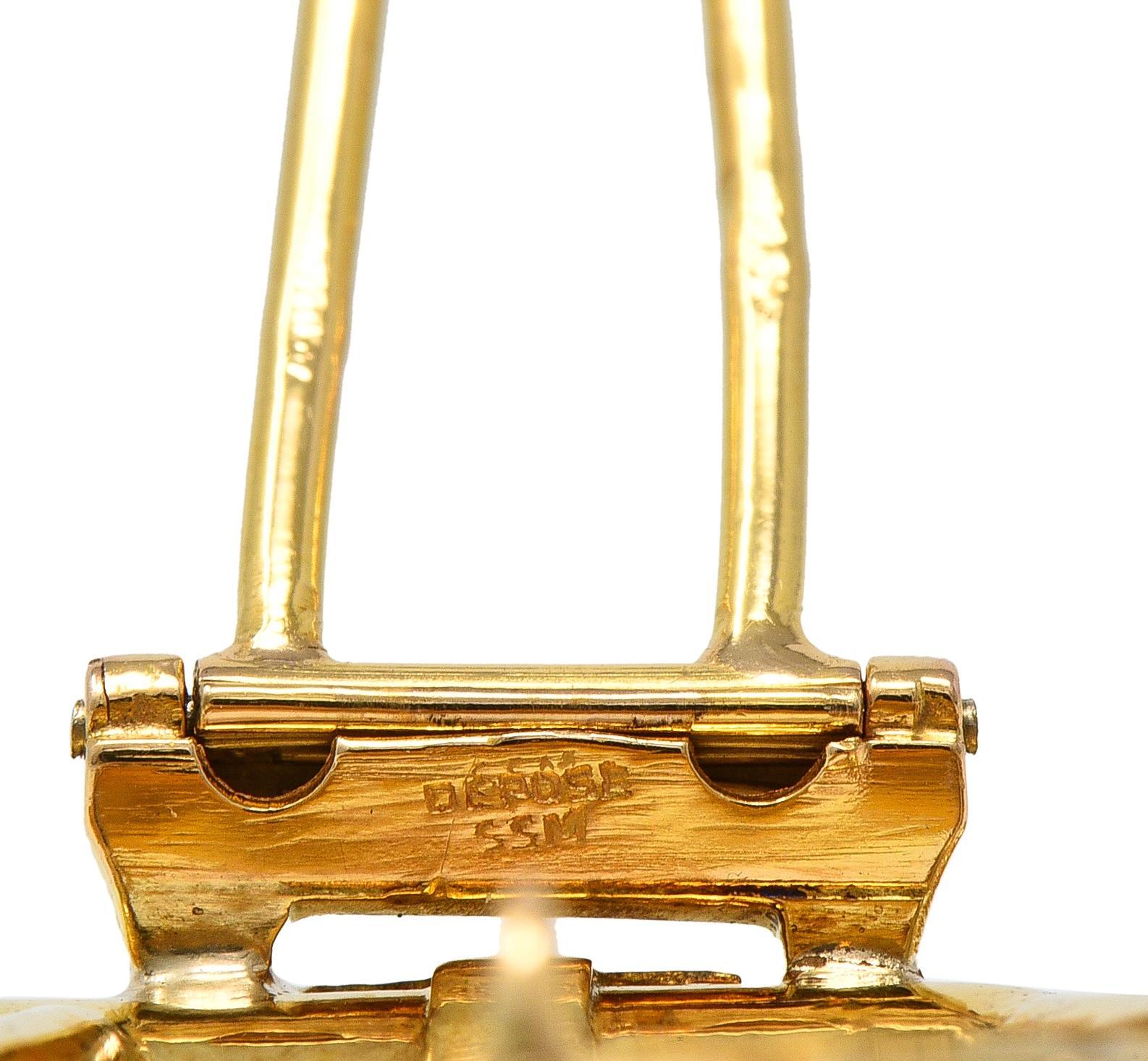 Women's or Men's 1950's French Diamond Platinum 18 Karat Yellow Gold Vintage Rocking Horse Brooch For Sale