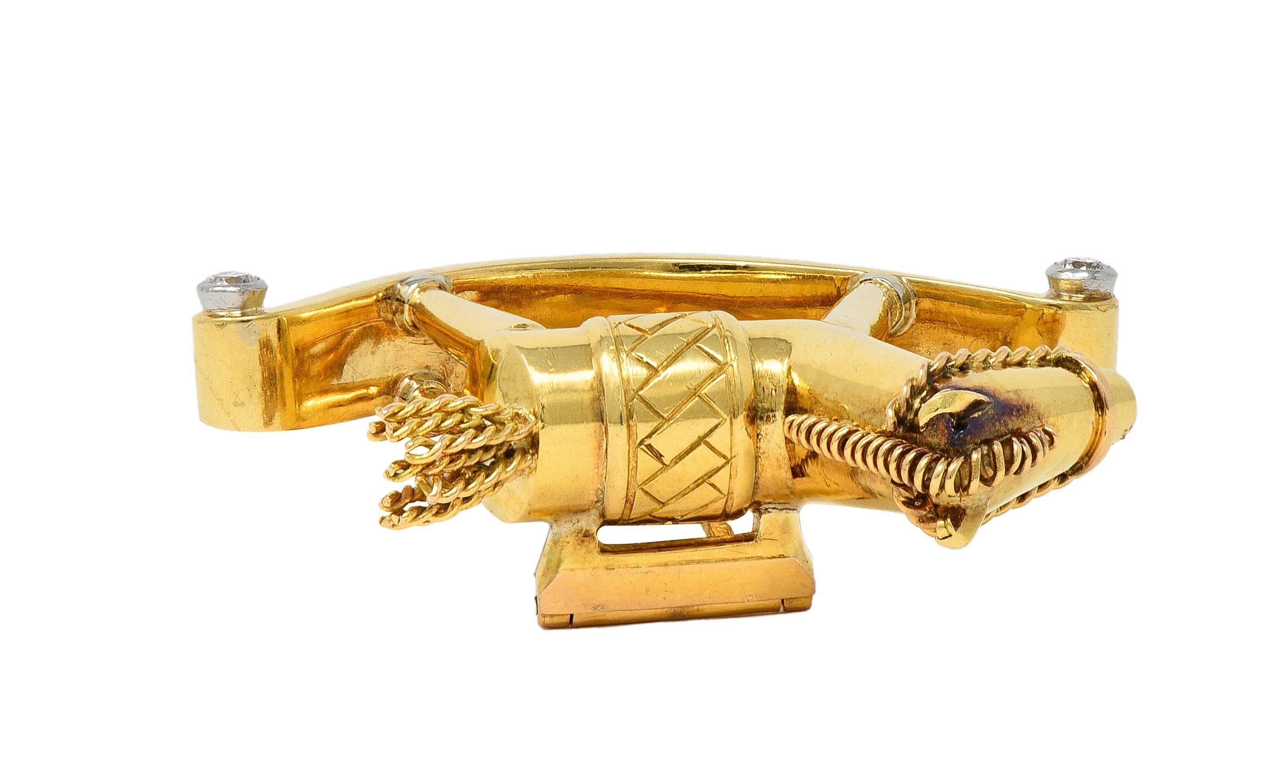 1950's French Diamond Platinum 18 Karat Yellow Gold Vintage Rocking Horse Brooch For Sale 3