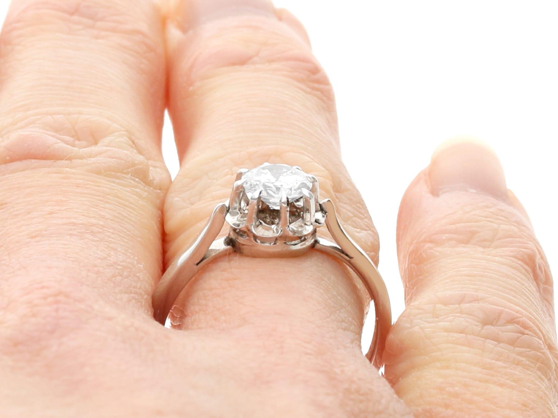 1950s French Diamond White Gold Platinum Set Solitaire Engagement Ring For Sale 2