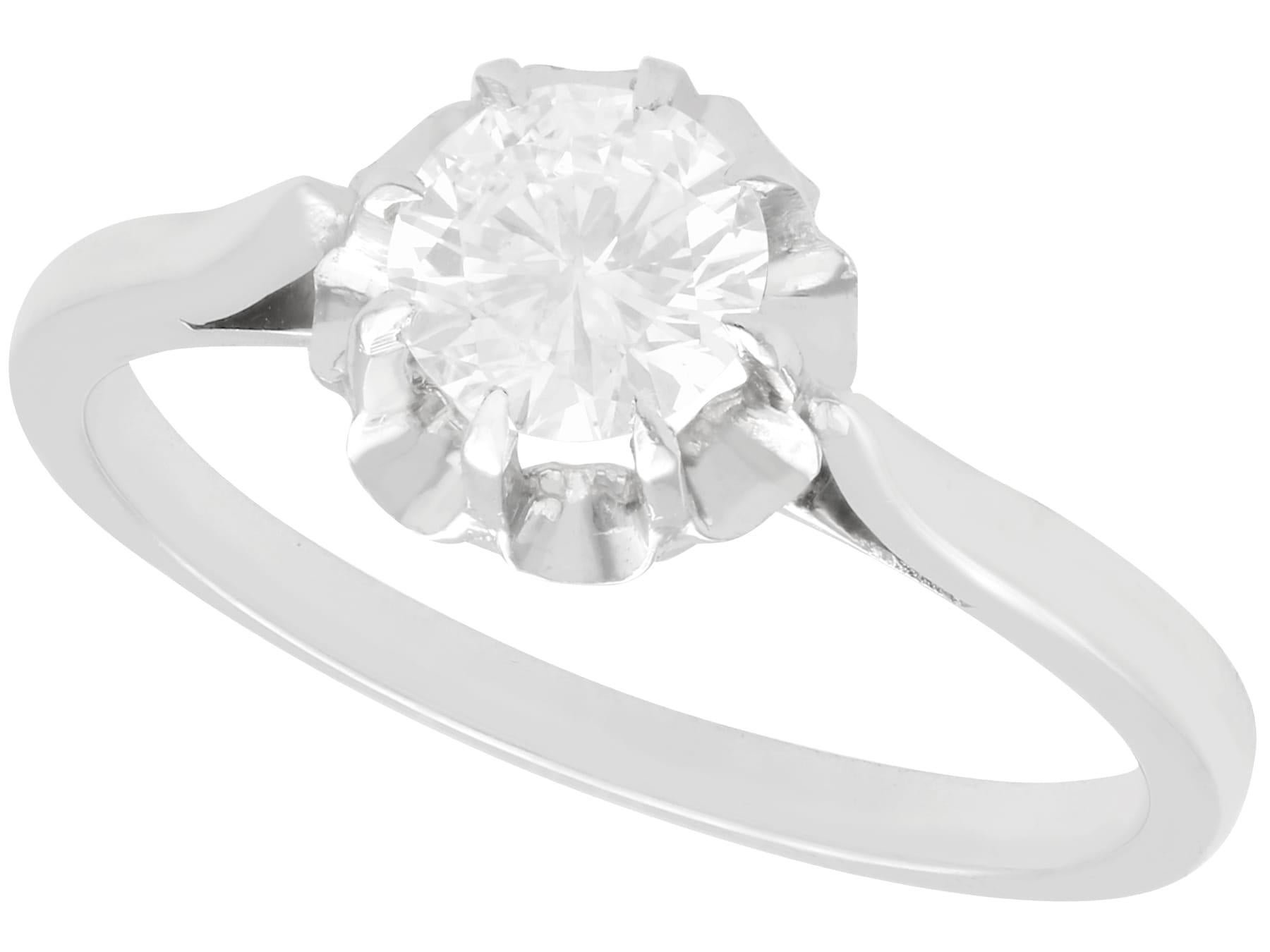 A fine and impressive vintage French 0.55 carat diamond and 18k white gold, platinum set solitaire ring; part our vintage jewelry/estate jewelry collections.

This impressive 1950s diamond engagement ring has been crafted in 18k white gold with a