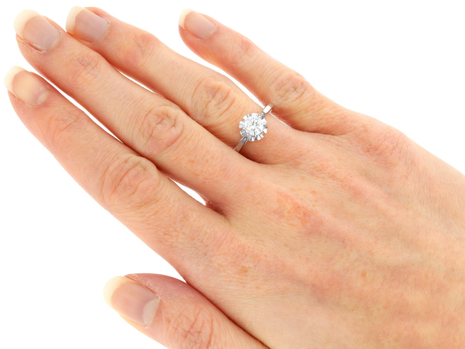 Women's 1950s French Diamond White Gold Platinum Set Solitaire Engagement Ring For Sale