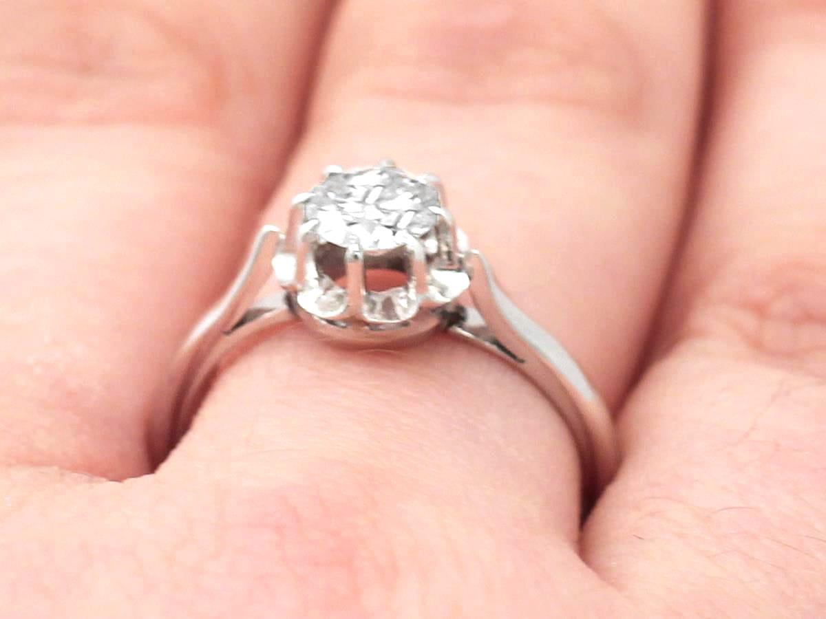 1950s French Diamond White Gold Platinum Set Solitaire Ring For Sale 1