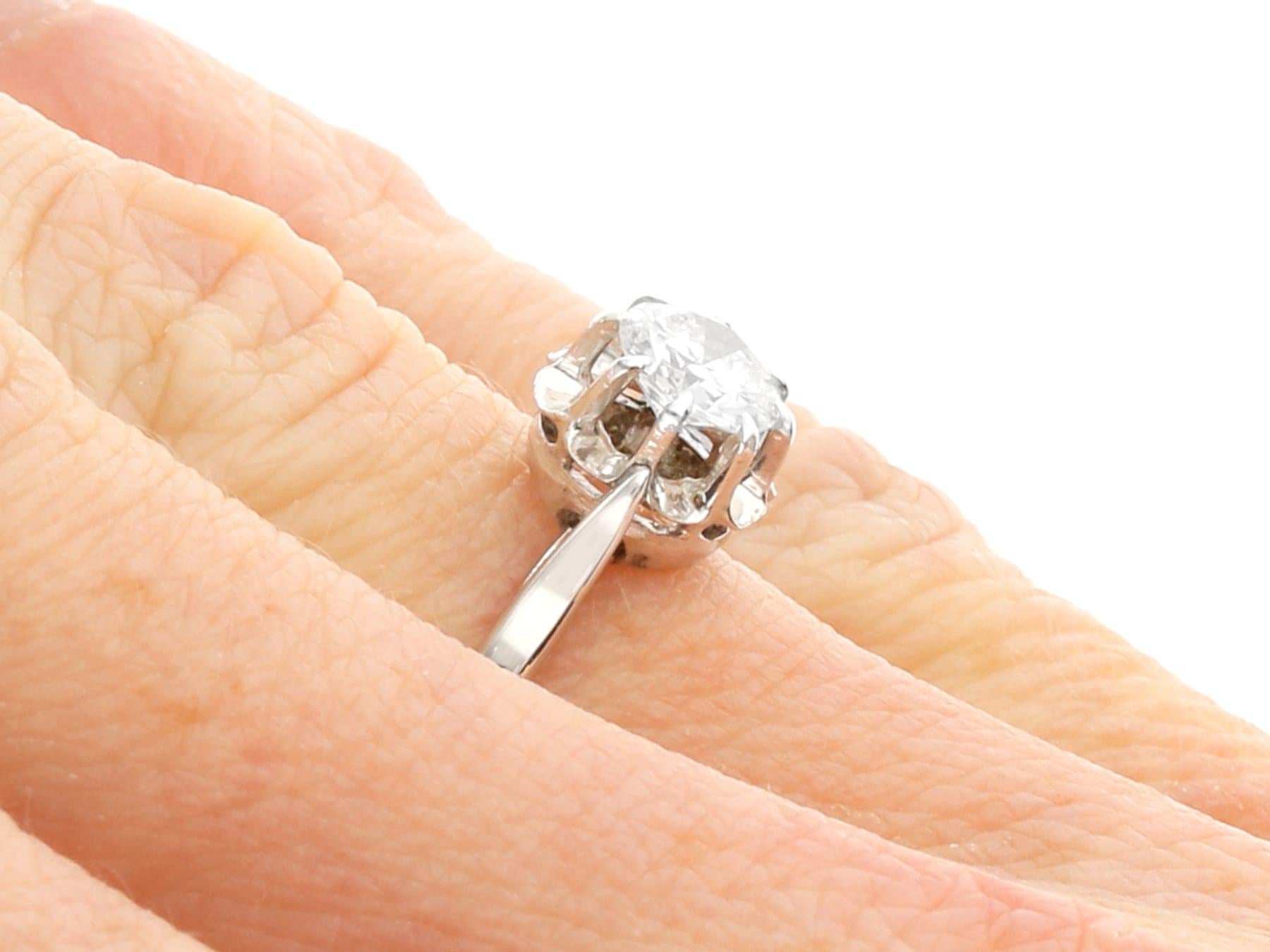 1950s French Diamond White Gold Platinum Set Solitaire Engagement Ring For Sale 1