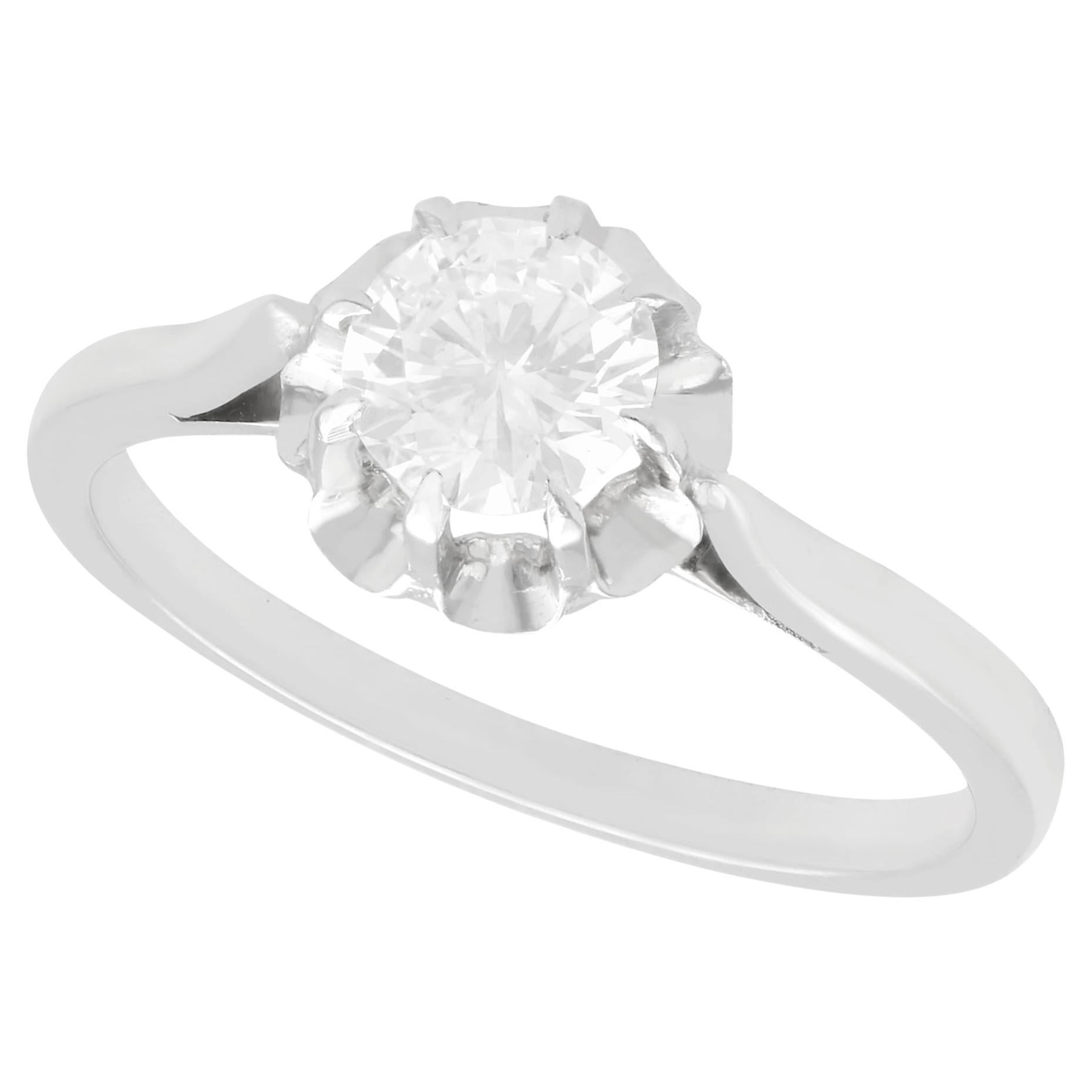 1950s French Diamond White Gold Platinum Set Solitaire Ring For Sale