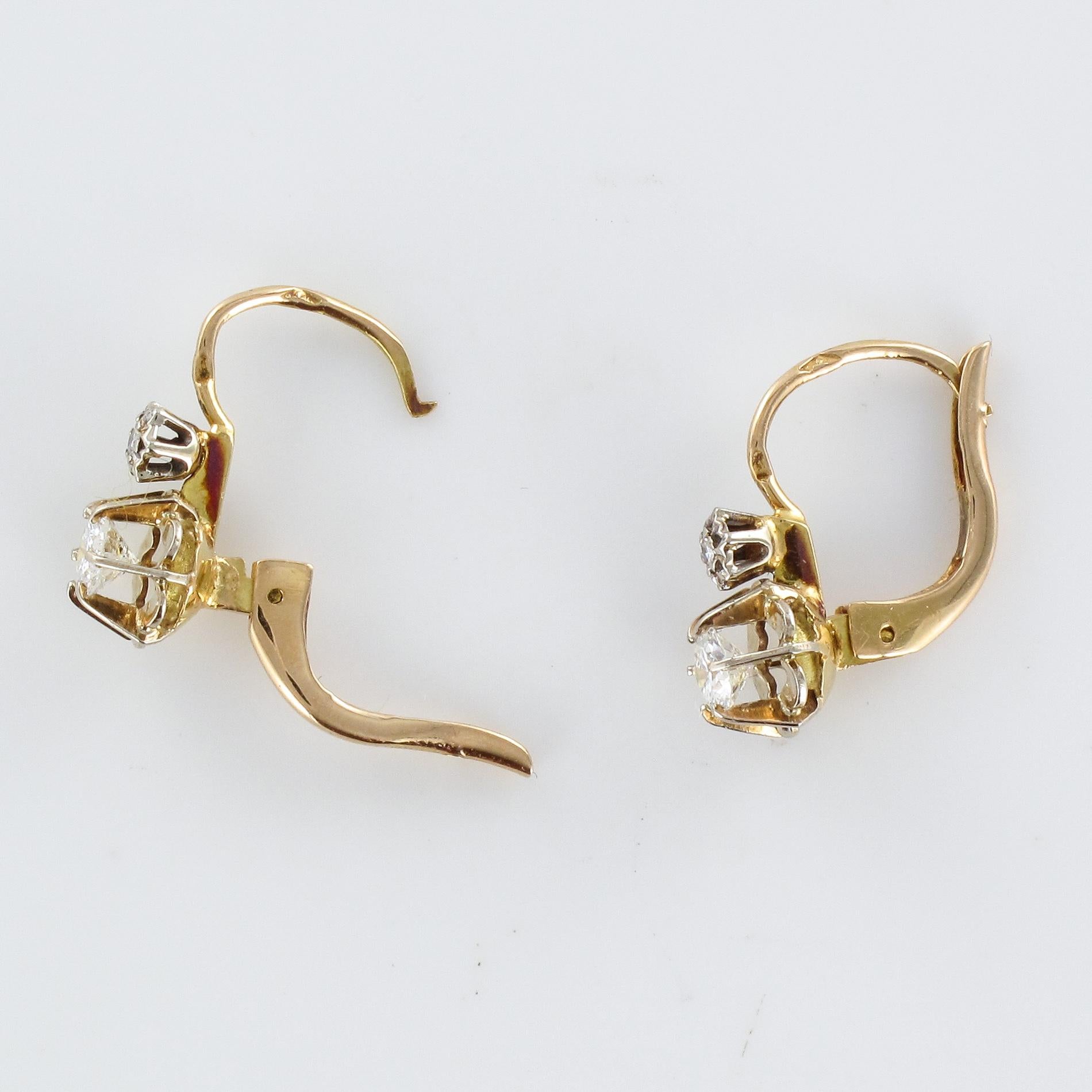 Women's 1950s French Diamonds 18 Karat Yellow Gold Lever, Back Earrings