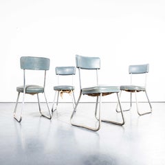 1950's French Duck Egg Blue Upholstered Dining Chairs By Roneo - Set Of Four