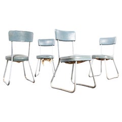Chaises de salle à manger françaises des années 1950, bleu œuf de canard, tapissées par Roneo - Ensemble de quatre chaises