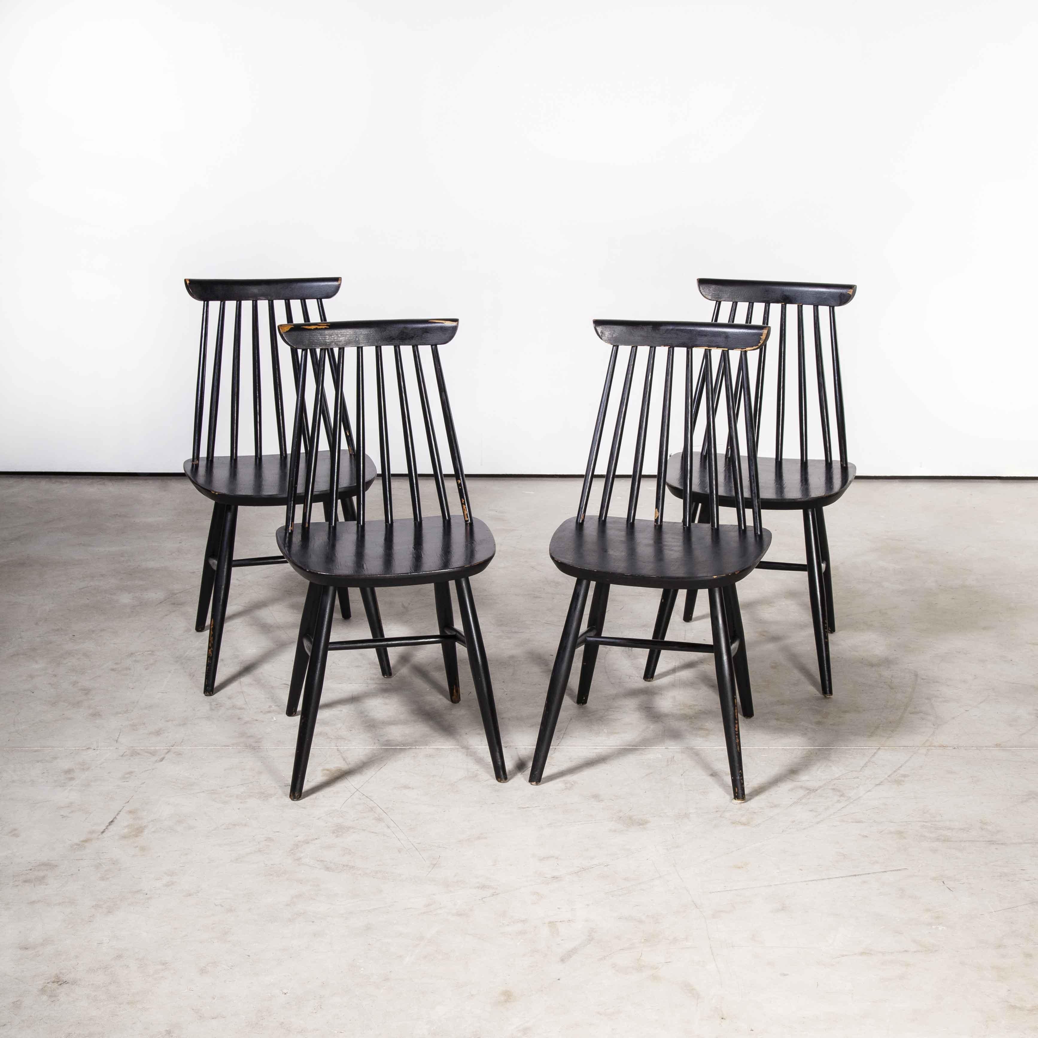 1950's French Ebonised Stick Back Dining Chairs, Set of Four 5