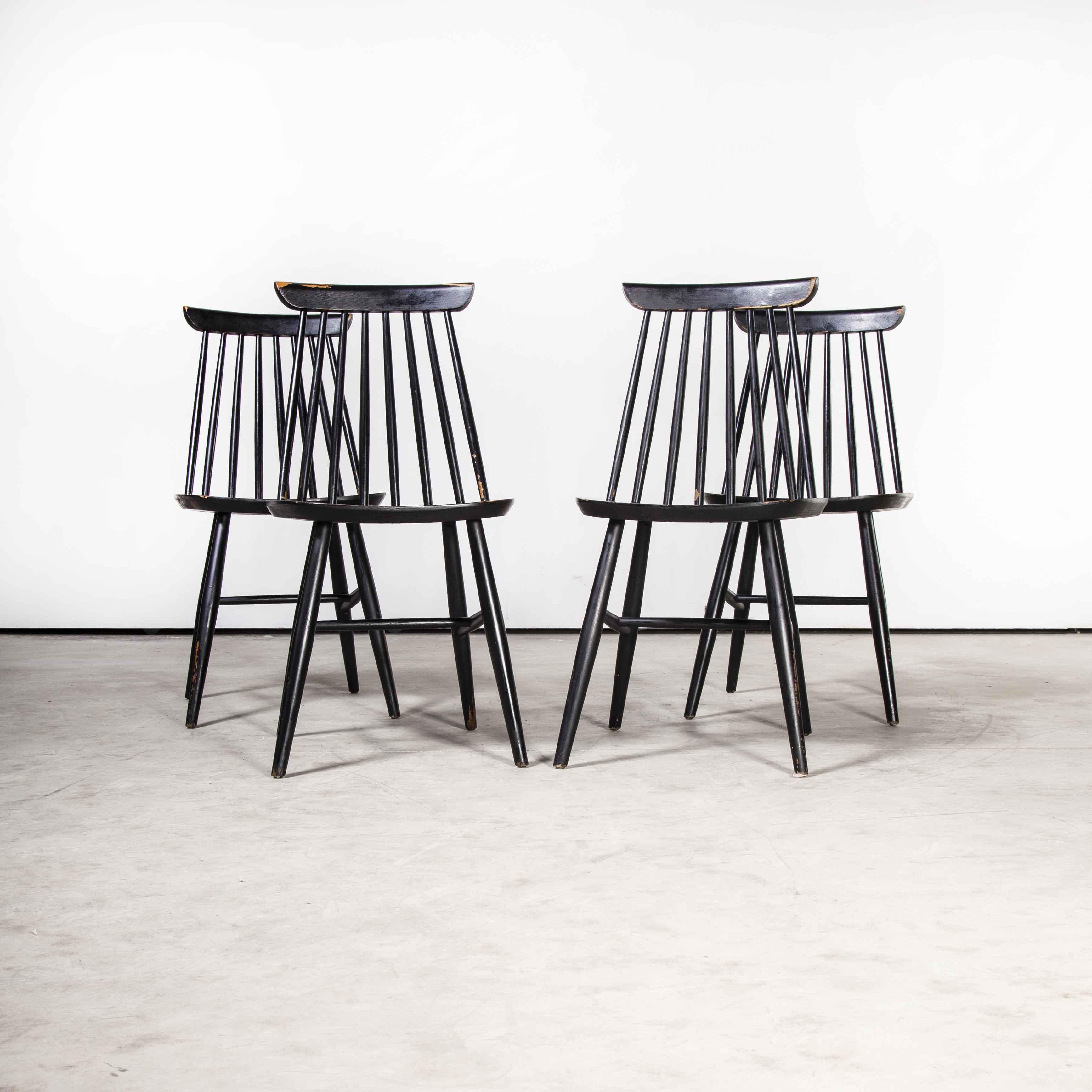 1950's French Ebonised Stick Back Dining Chairs, Set of Four 4