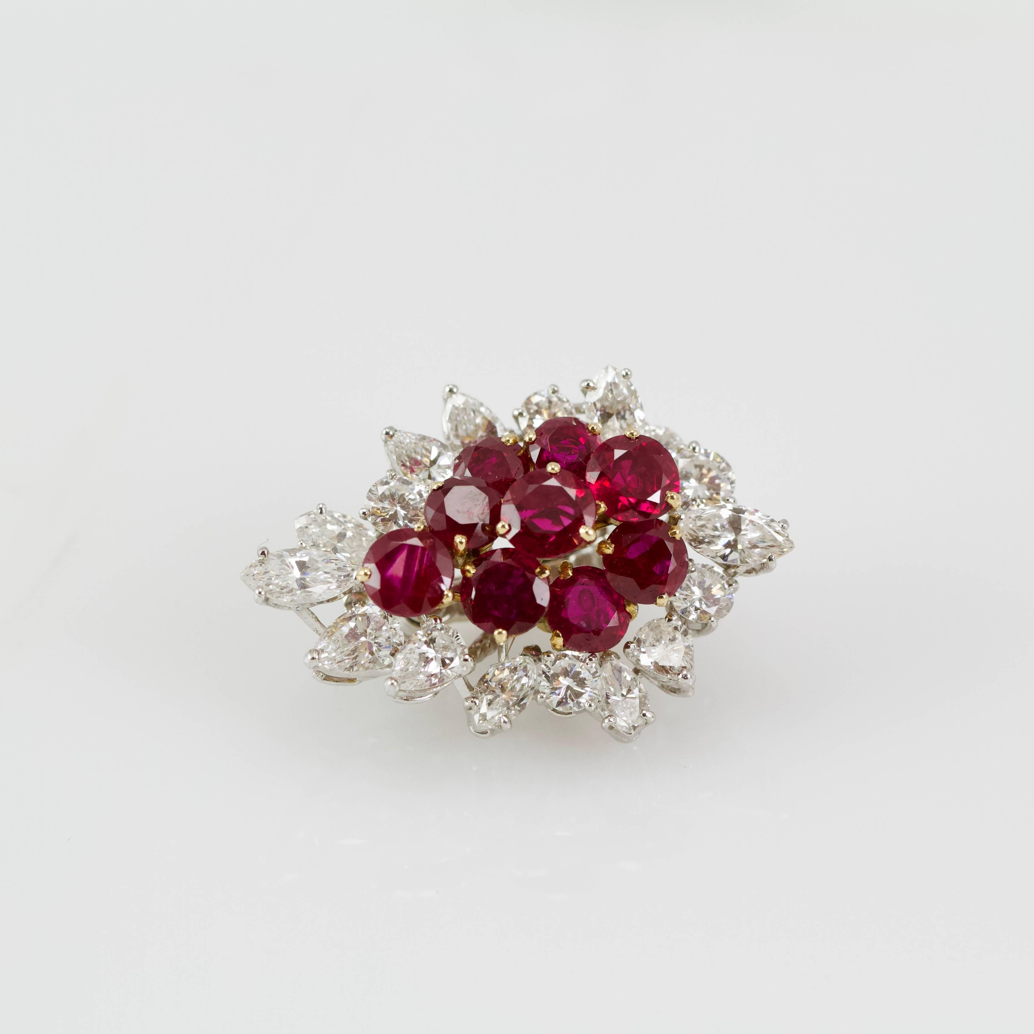Modern 1950s French Elegant Diamond Burma Ruby Earclips For Sale