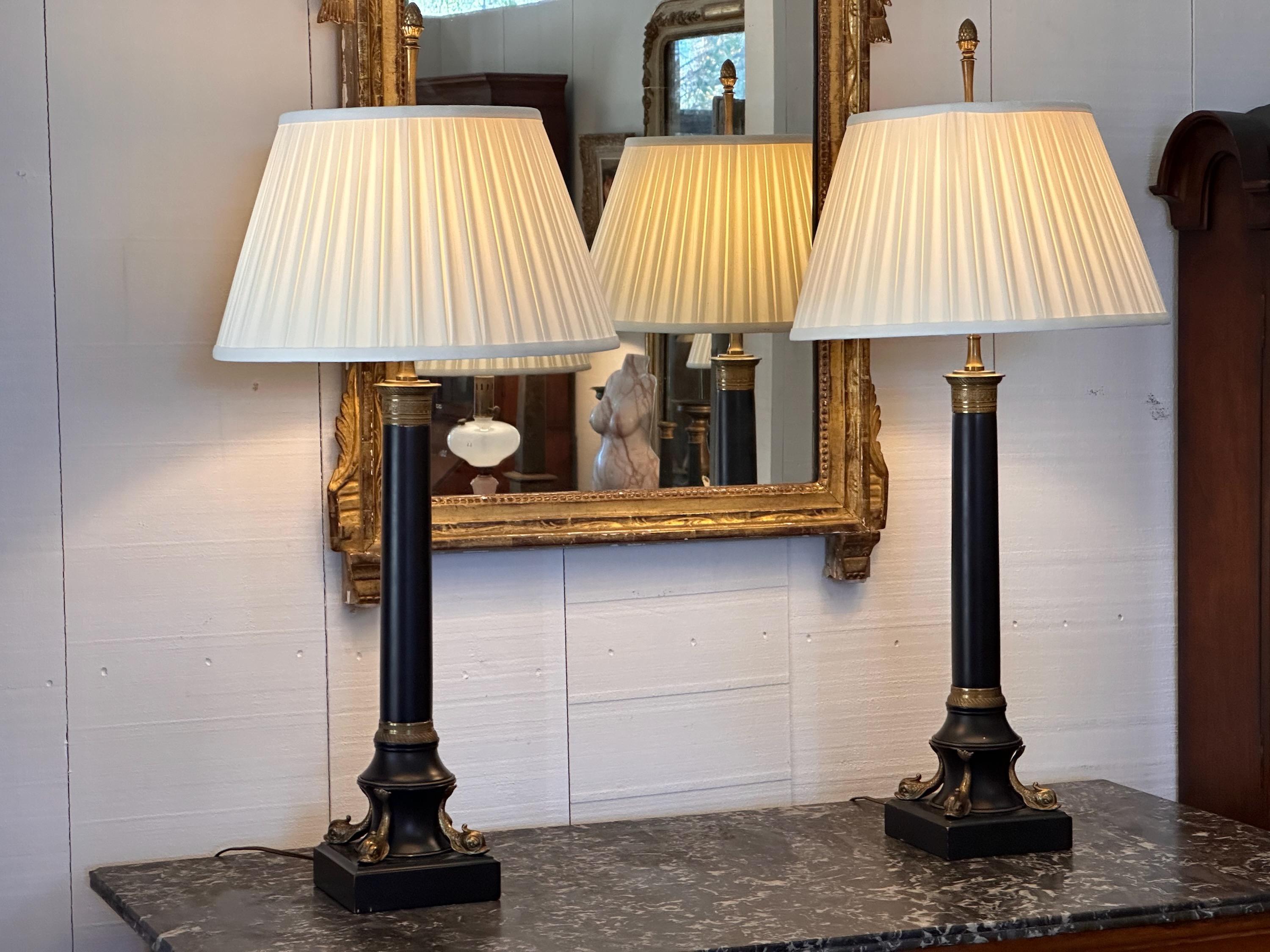 1950s French Empire Column Lamps In Good Condition For Sale In Charlottesville, VA