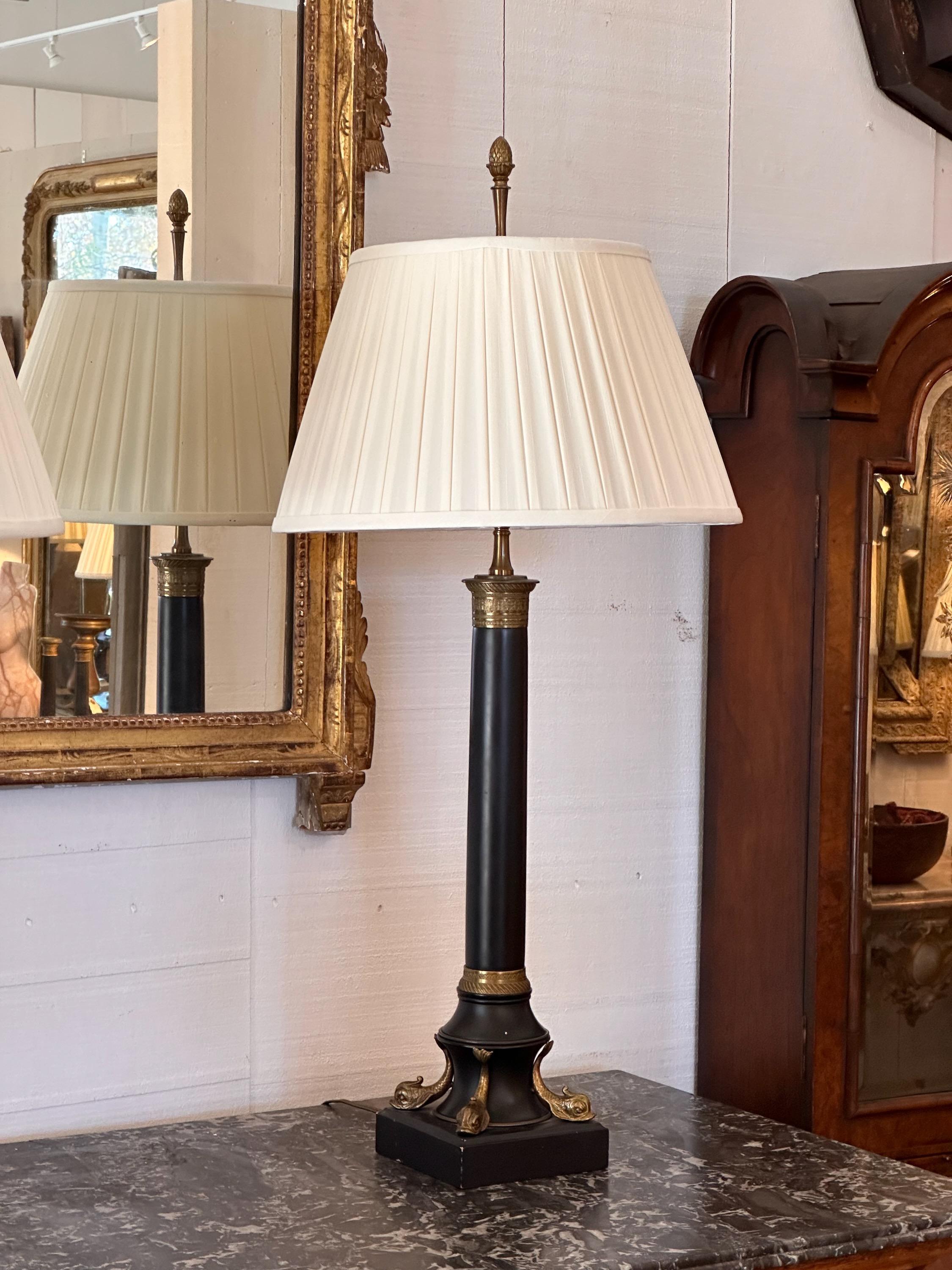 Bronze 1950s French Empire Column Lamps For Sale