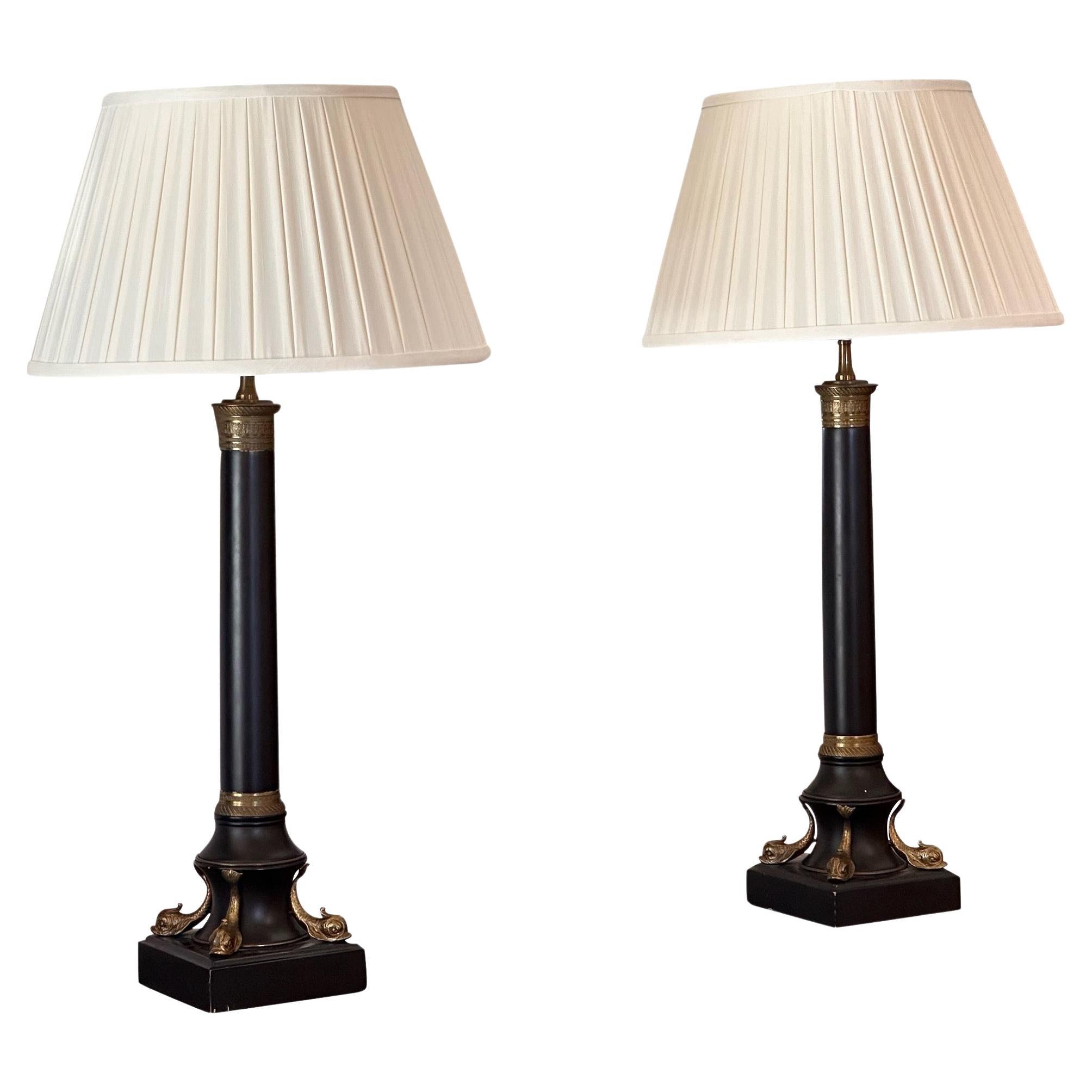 1950s French Empire Column Lamps For Sale