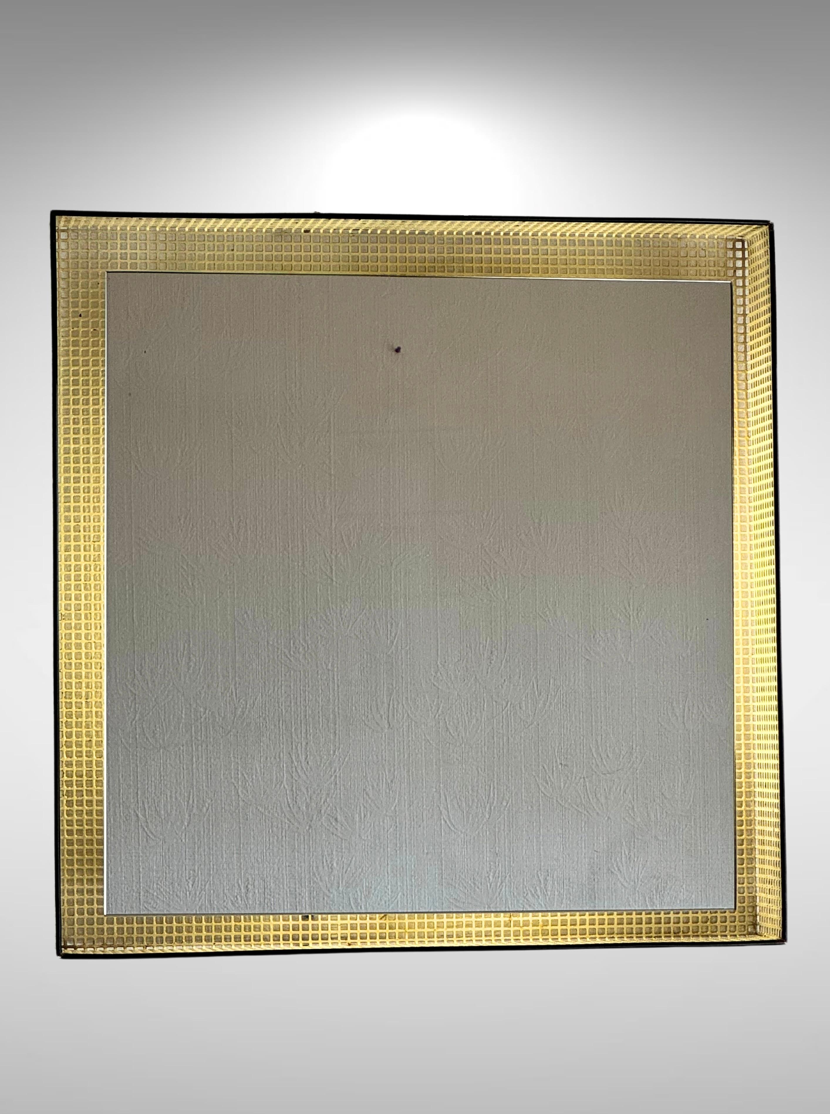 1950s French Enamelled Perforated Metal Backlit Wall Mirror Mathieu Matégot Attr 6