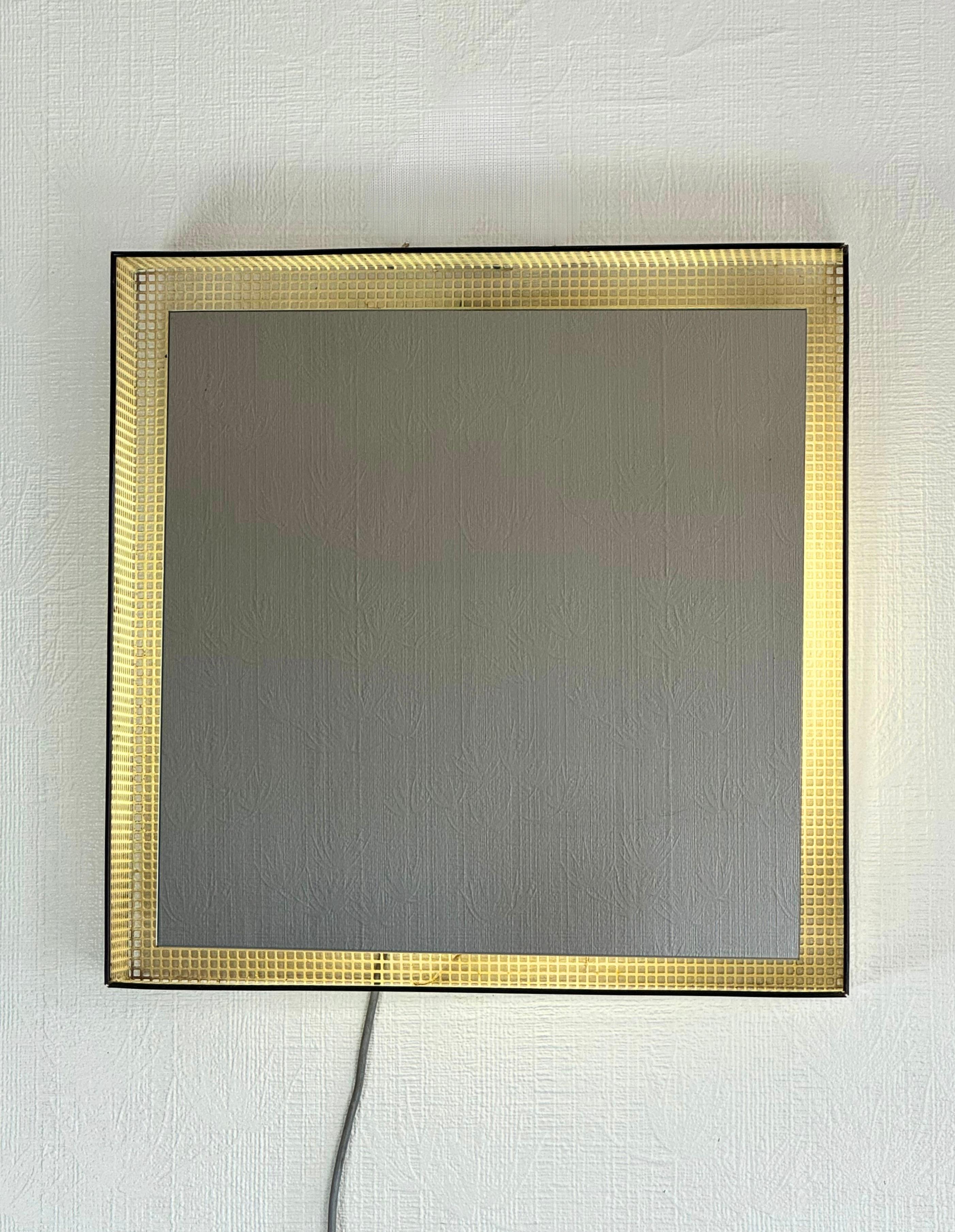 1950s French Enamelled Perforated Metal Backlit Wall Mirror Mathieu Matégot Attr 7