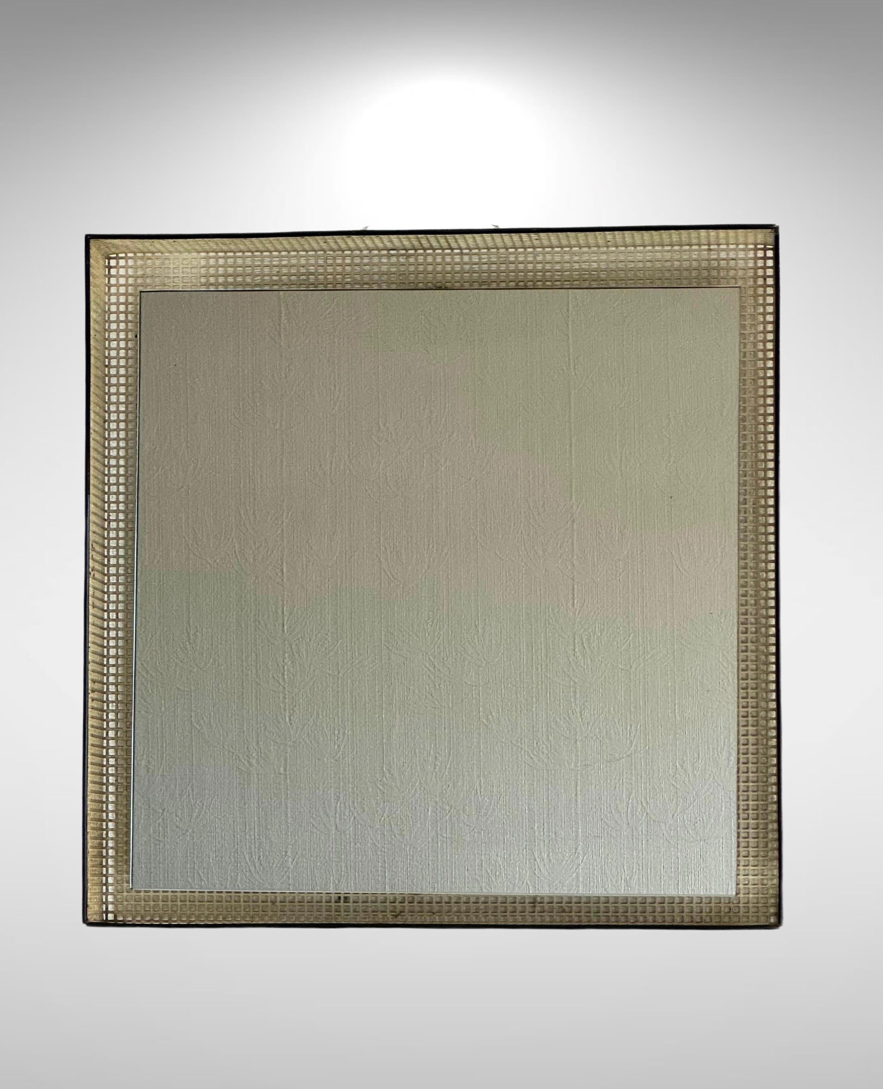 Mid-Century Modern 1950s French Enamelled Perforated Metal Backlit Wall Mirror Mathieu Matégot Attr