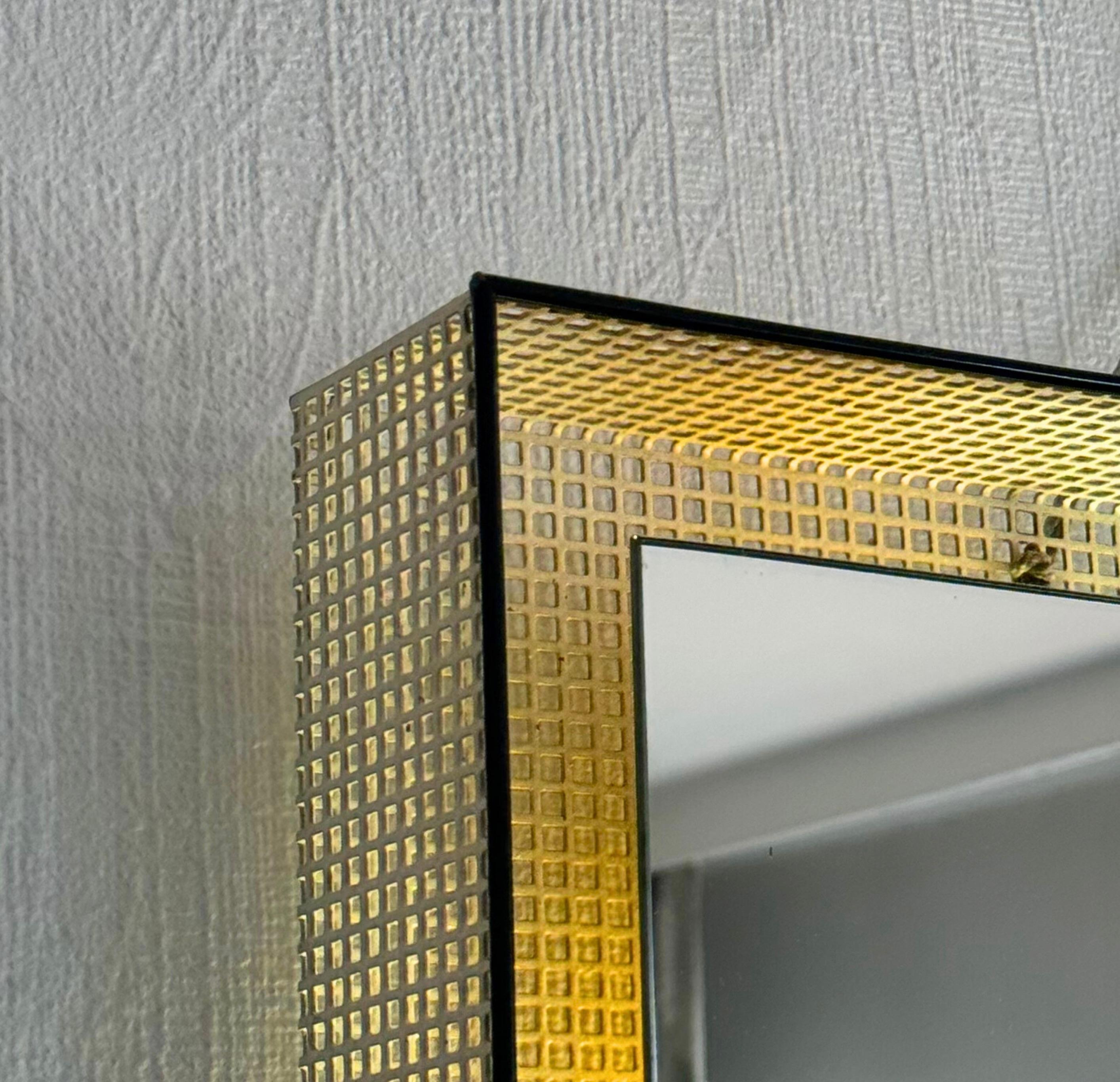 Enameled 1950s French Enamelled Perforated Metal Backlit Wall Mirror Mathieu Matégot Attr