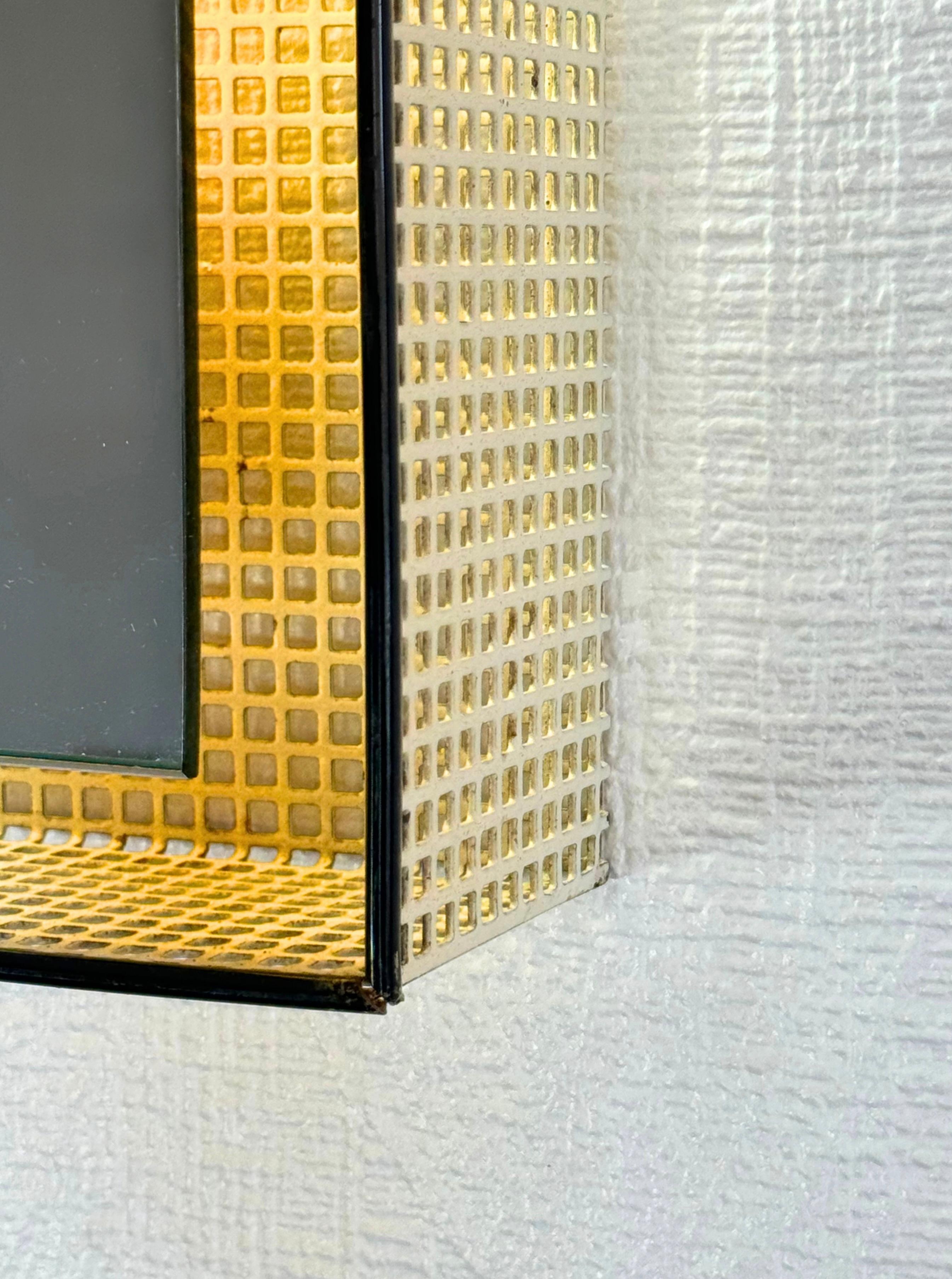 1950s French Enamelled Perforated Metal Backlit Wall Mirror Mathieu Matégot Attr In Good Condition In Torquay, GB