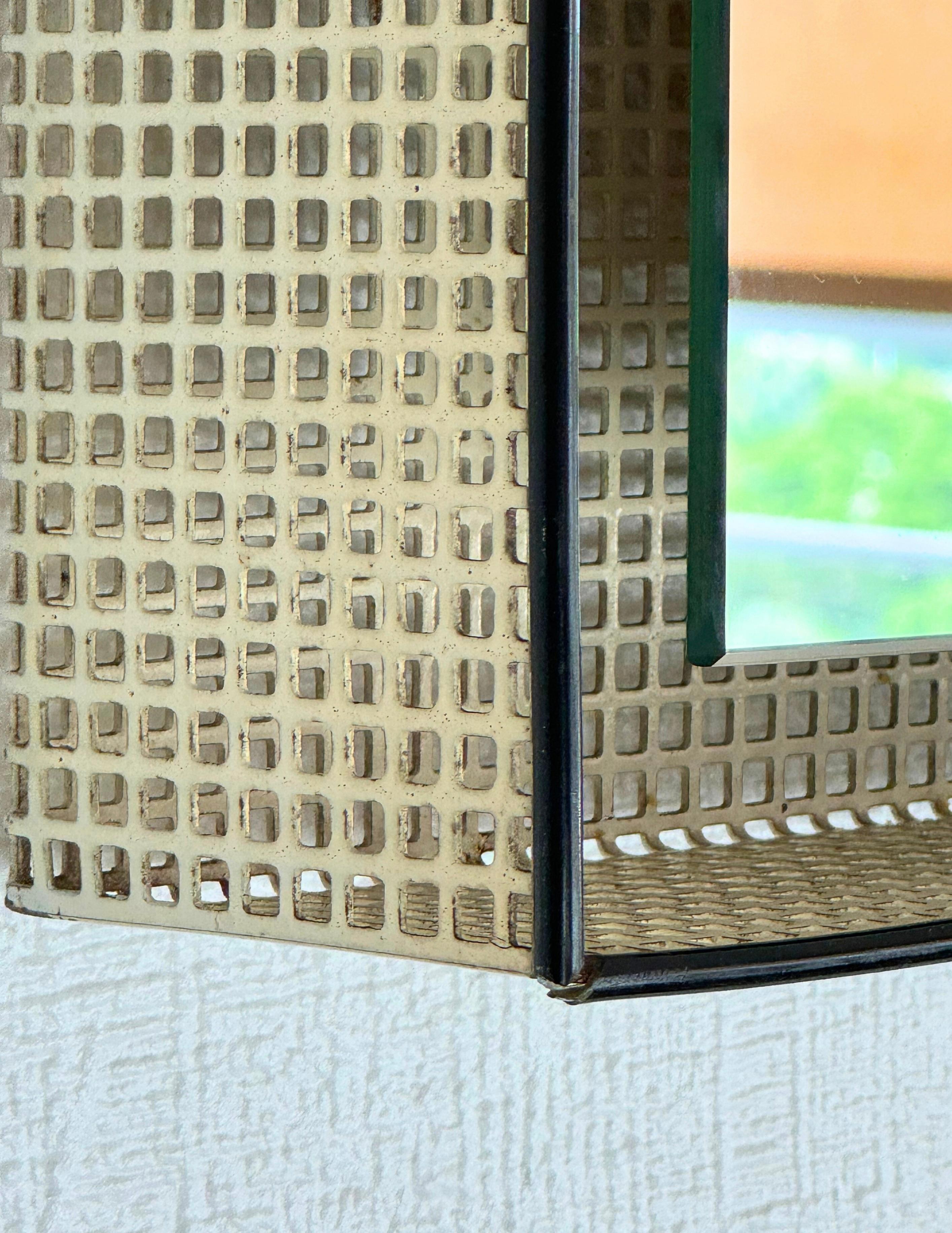 1950s French Enamelled Perforated Metal Backlit Wall Mirror Mathieu Matégot Attr 1