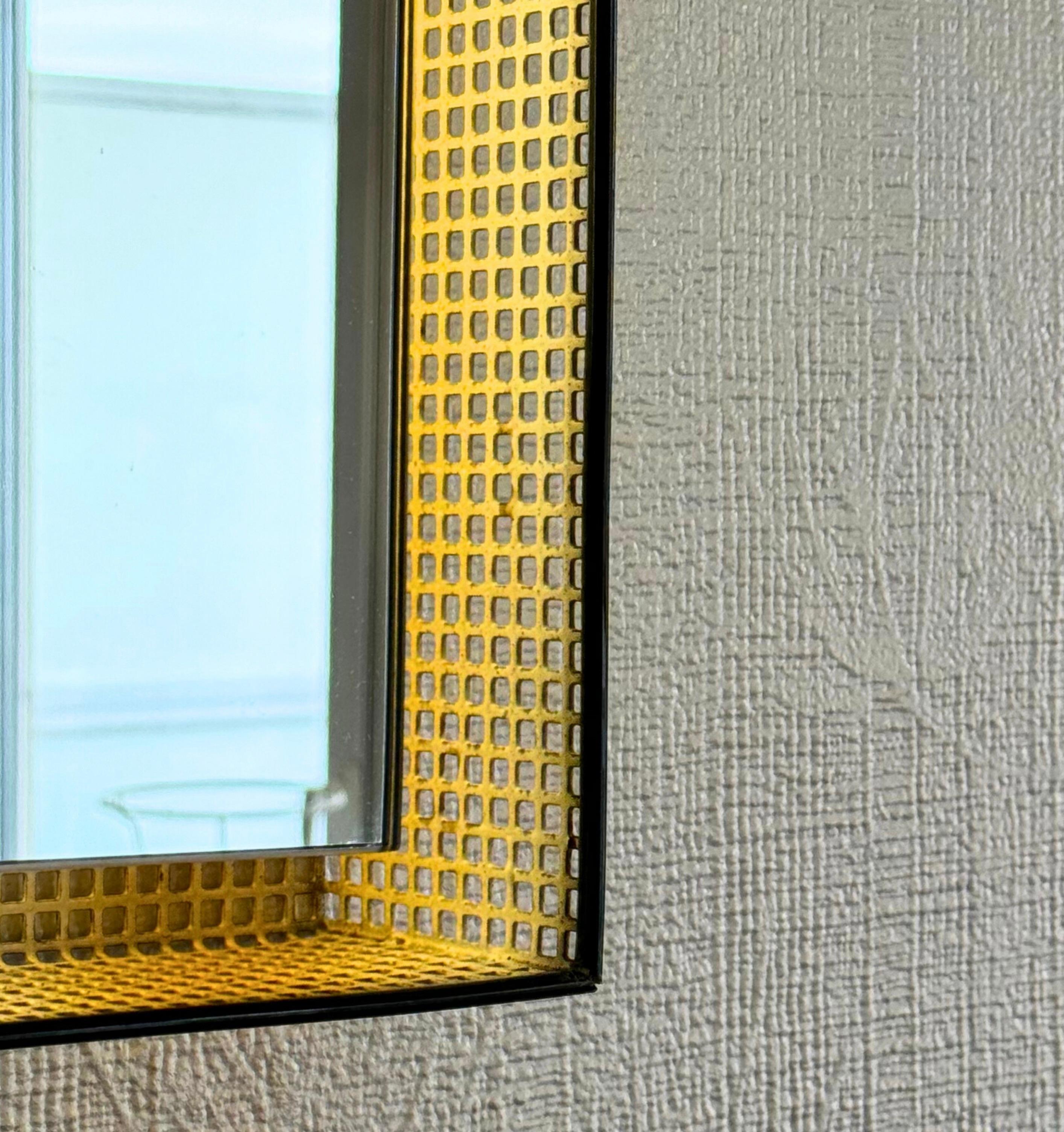 1950s French Enamelled Perforated Metal Backlit Wall Mirror Mathieu Matégot Attr 3