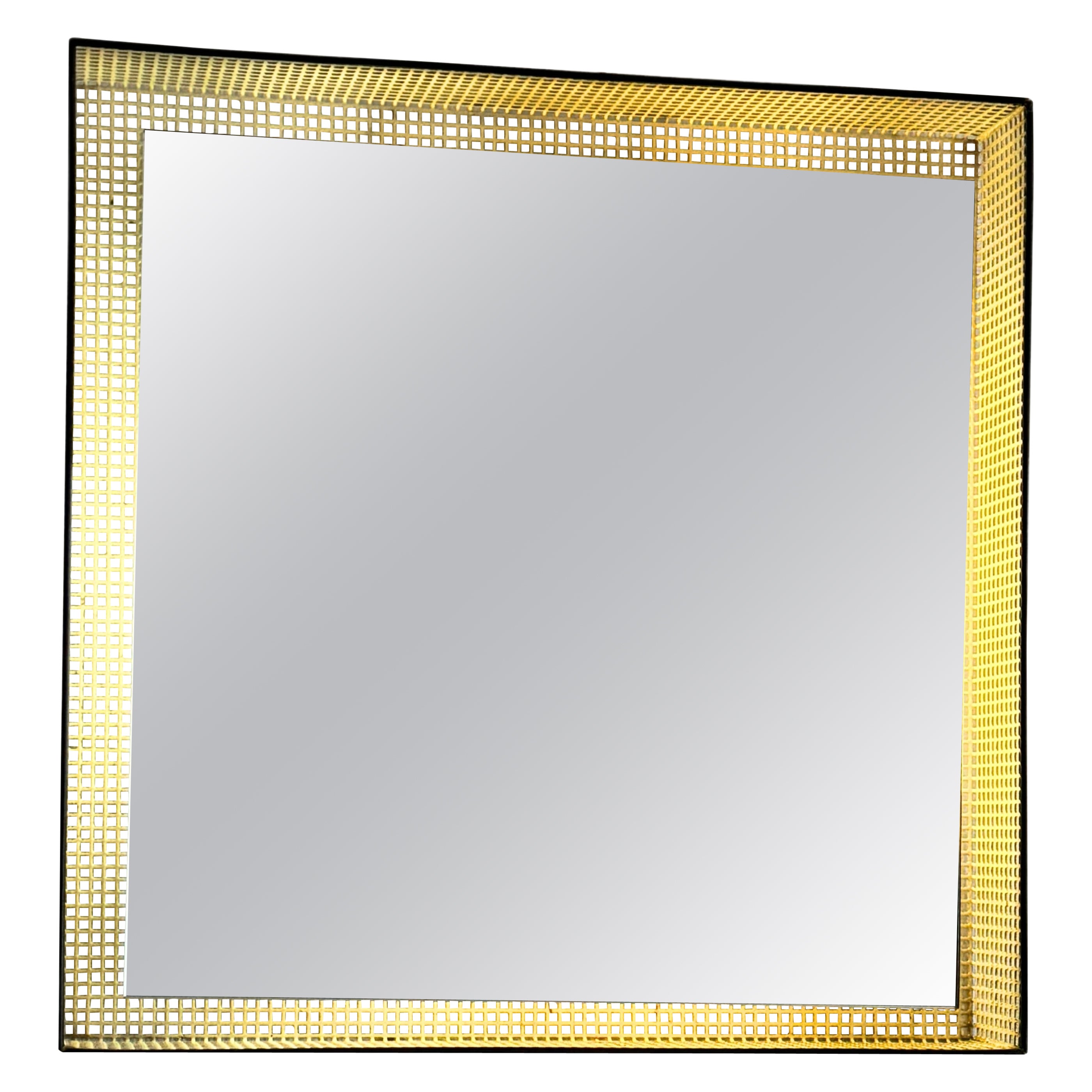 1950s French Enamelled Perforated Metal Backlit Wall Mirror Mathieu Matégot Attr