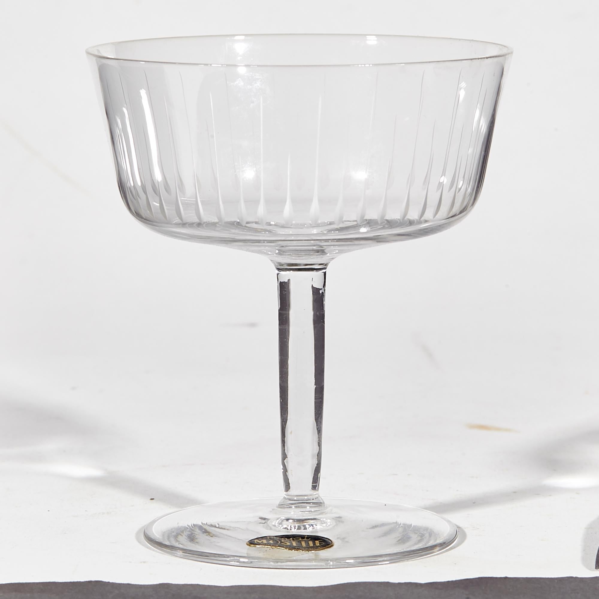 Mid-Century Modern 1950s French Etched Glass Coupes, Set of 8