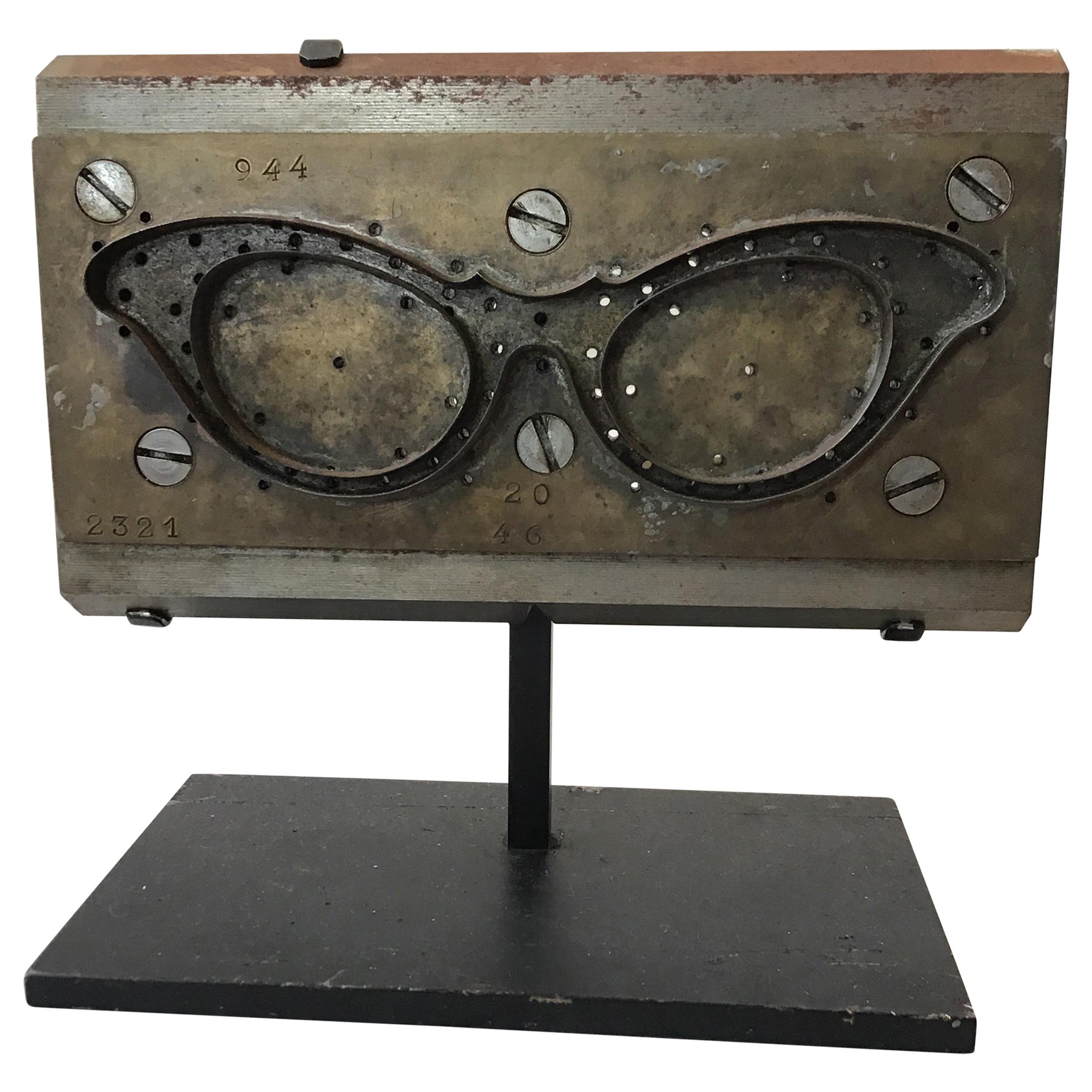 1950s French Eyeglass Mold on Iron Stand