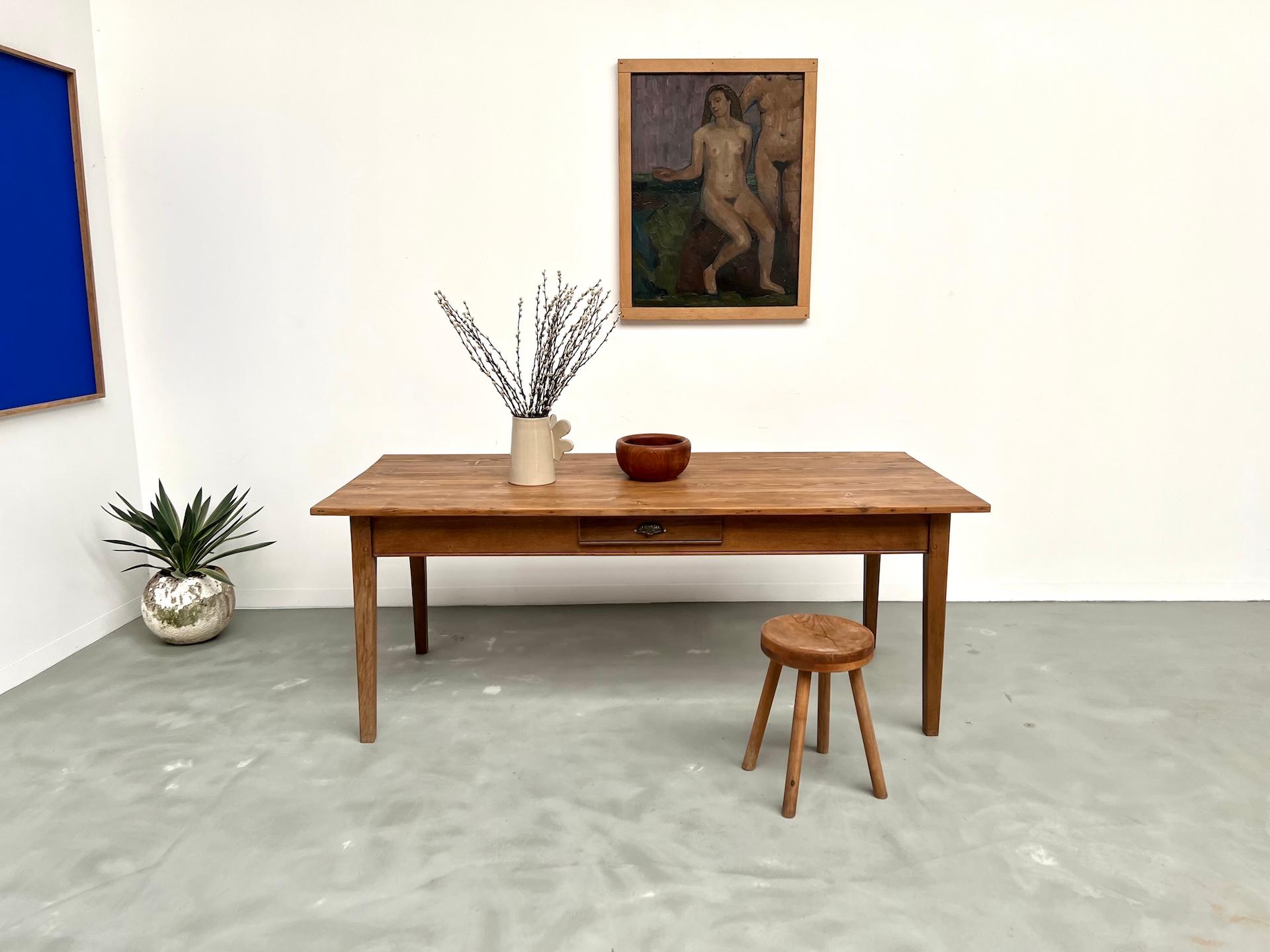 French Provincial 1950's French Farm Table  in oak and pine For Sale