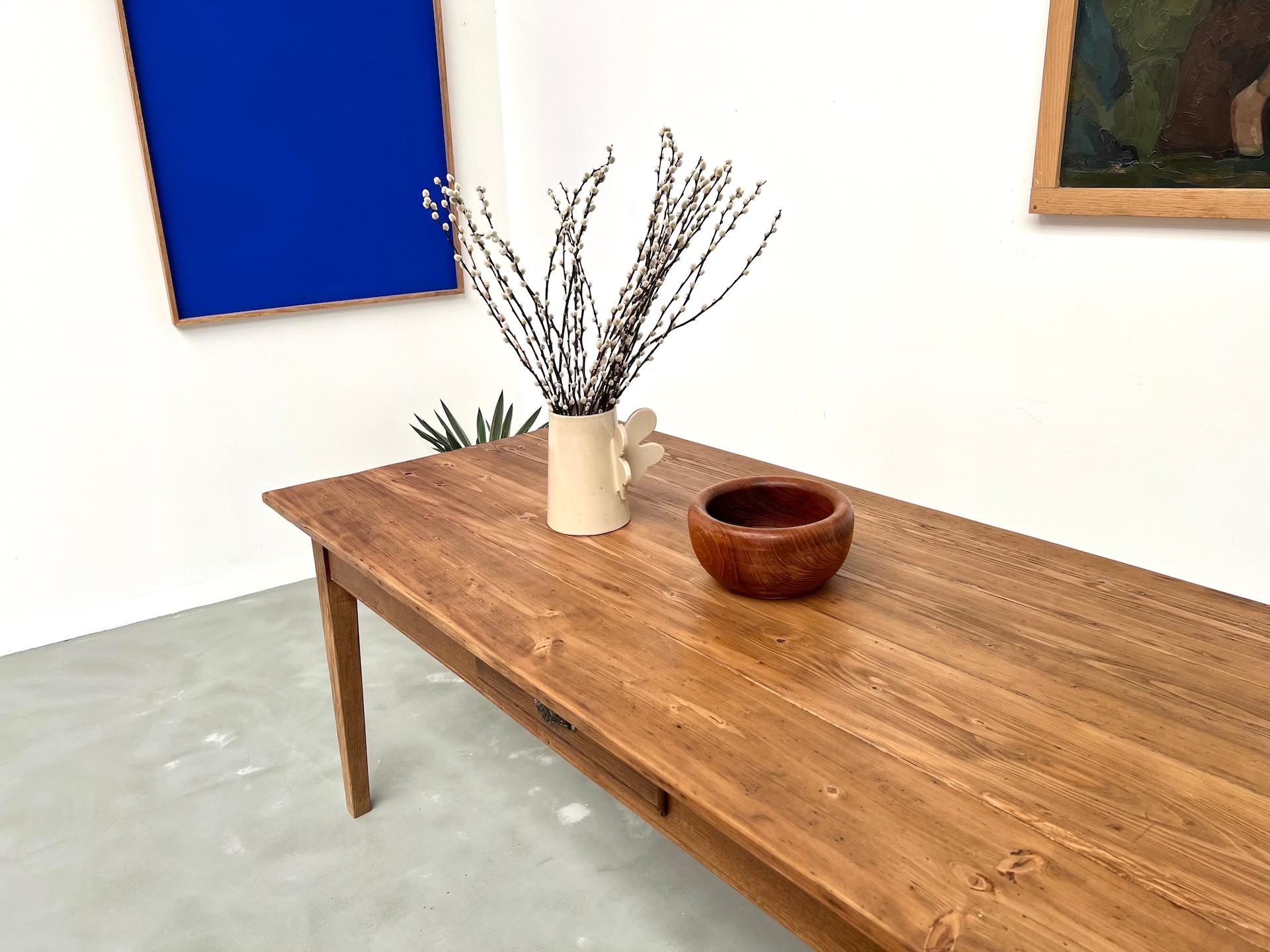 Oak 1950's French Farm Table  in oak and pine For Sale