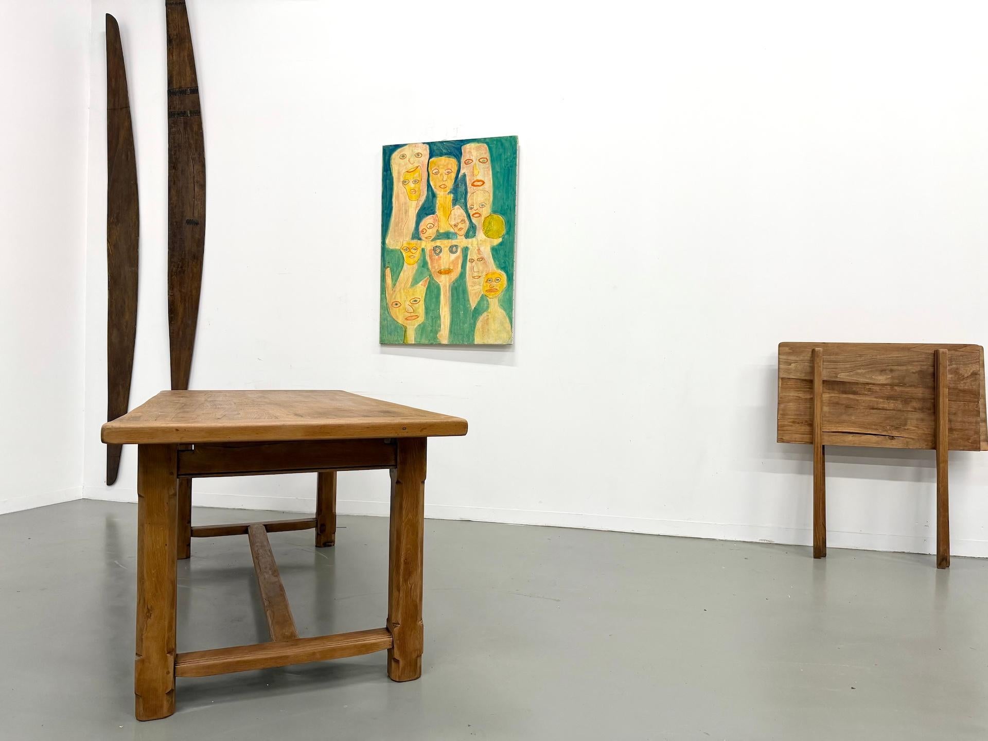 Table de ferme en chêne des années 1950 en vente 11